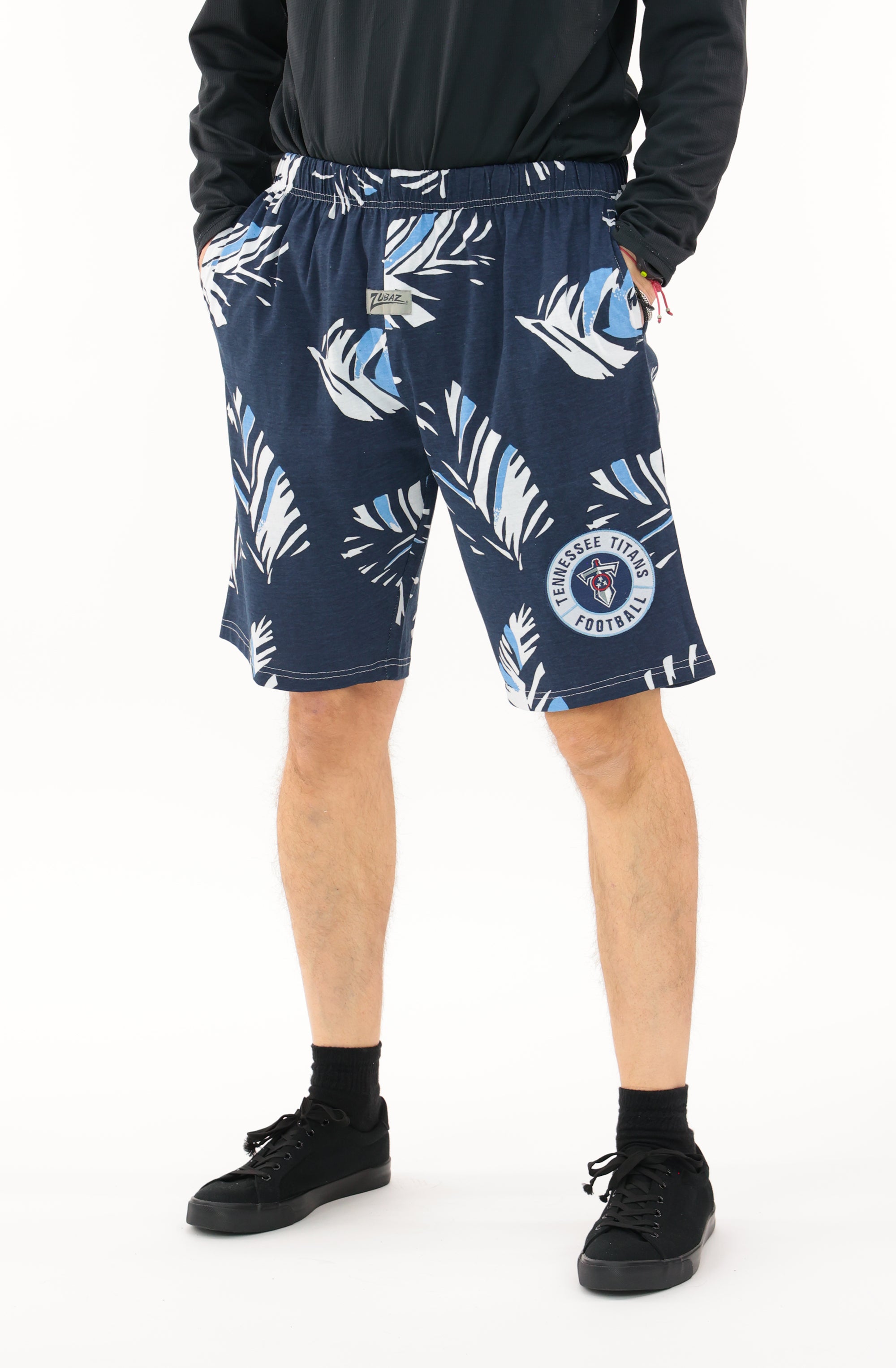 Zubaz NFL Adult Unisex Z88 Embroidered Leaf 3 Team Color Shorts, Tennessee Titans