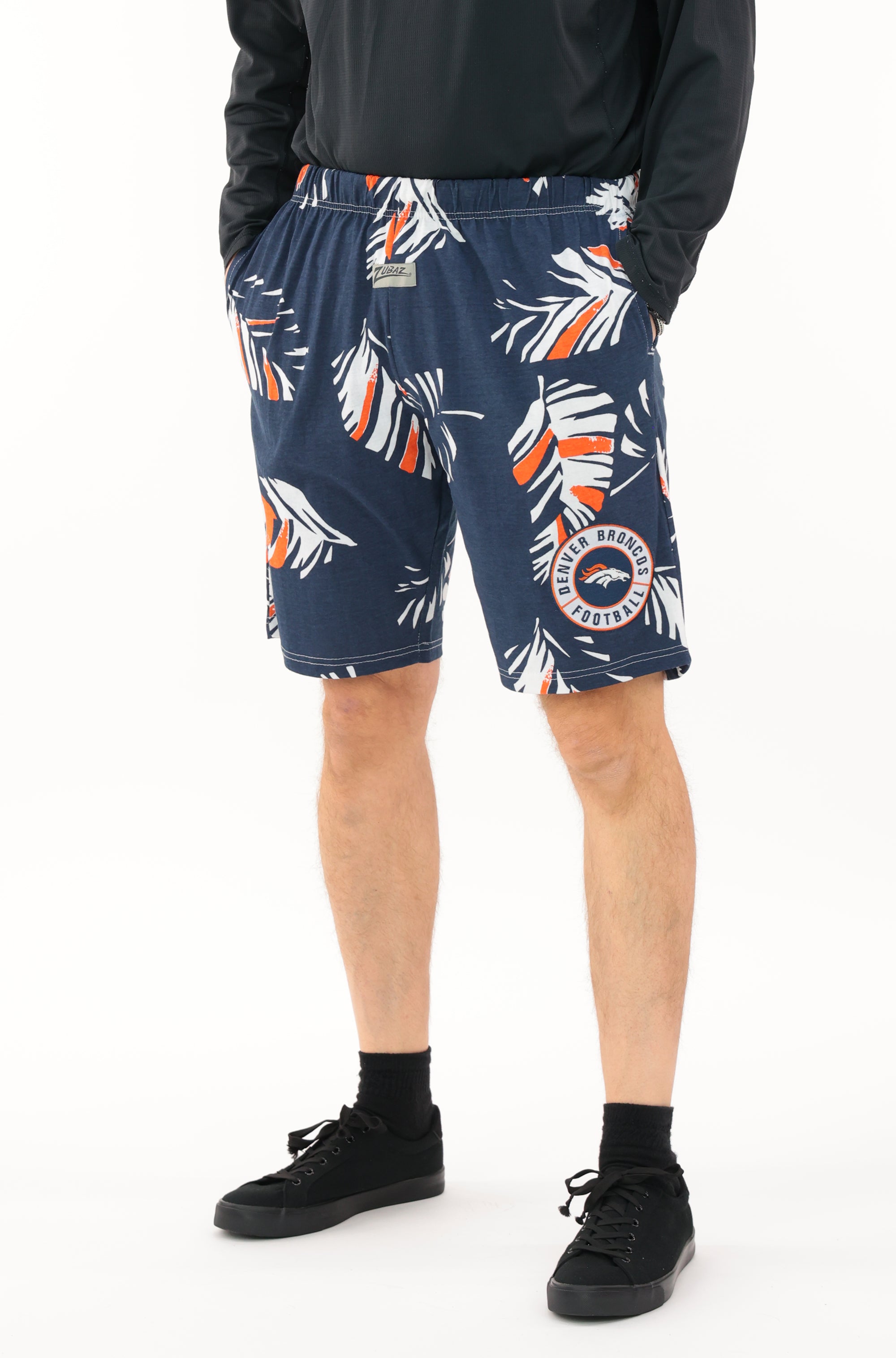 Zubaz NFL Adult Unisex Z88 Embroidered Leaf 3 Team Color Shorts, Denver Broncos