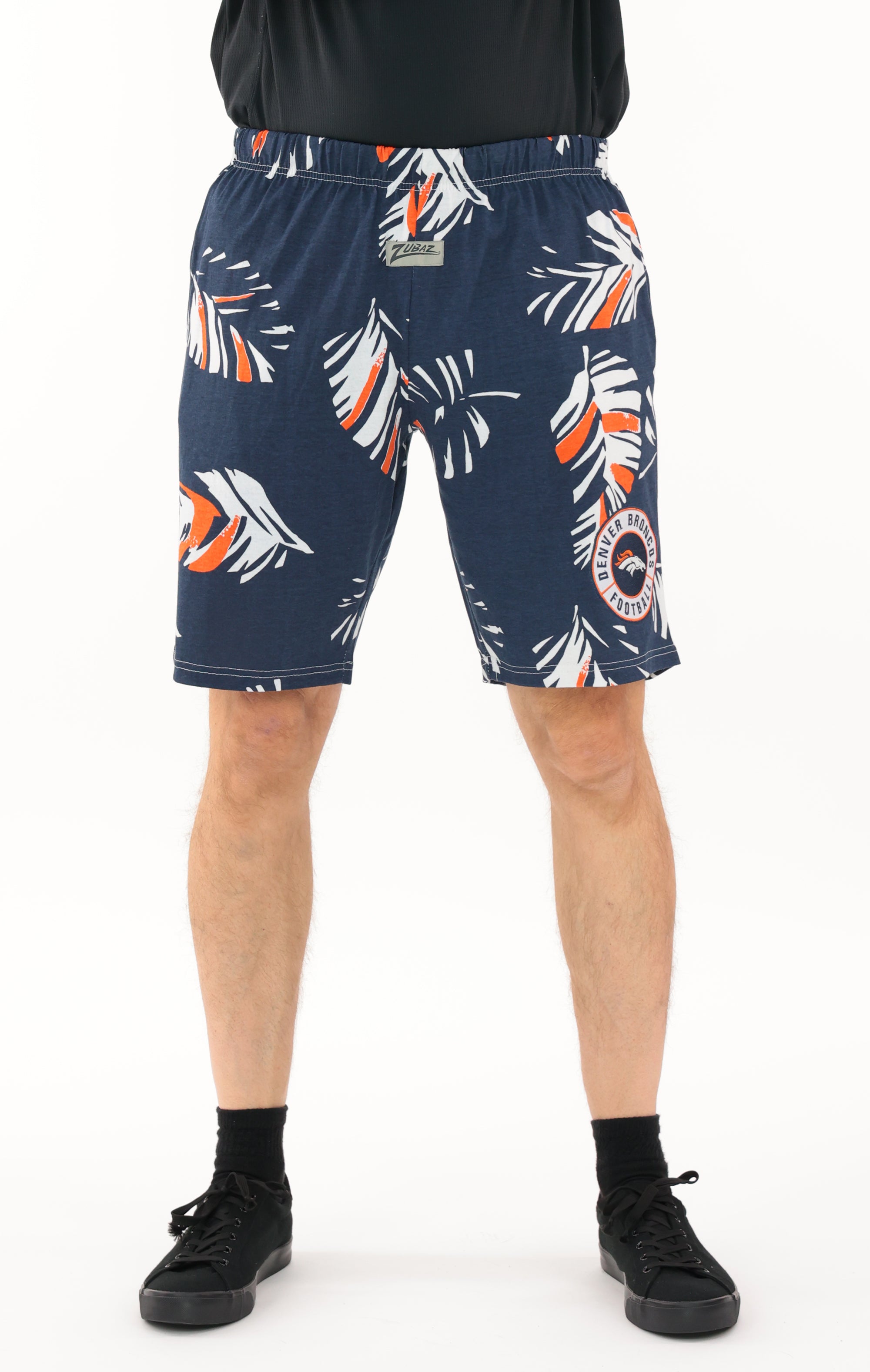 Zubaz NFL Adult Unisex Z88 Embroidered Leaf 3 Team Color Shorts, Denver Broncos