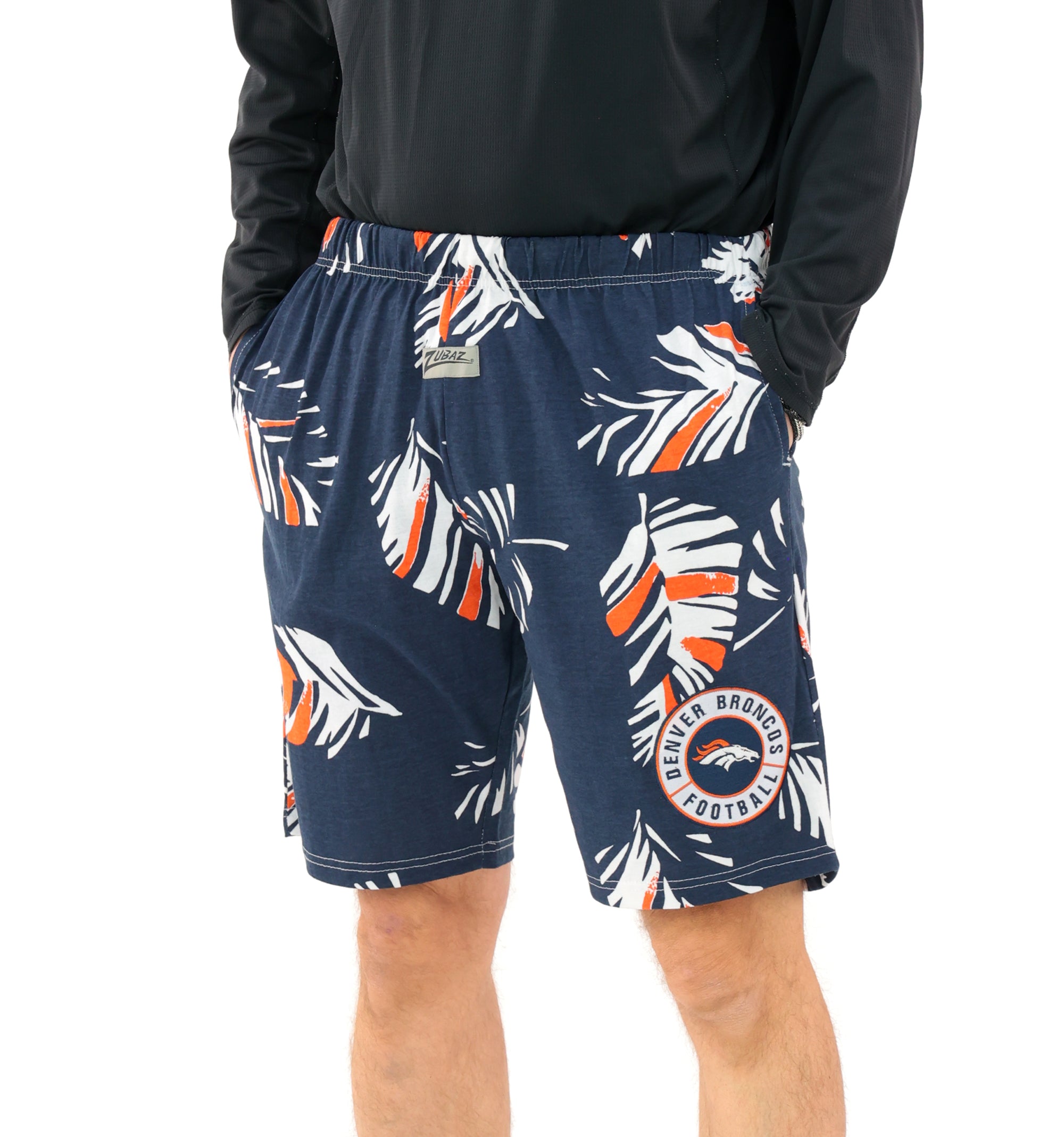 Zubaz NFL Adult Unisex Z88 Embroidered Leaf 3 Team Color Shorts, Denver Broncos