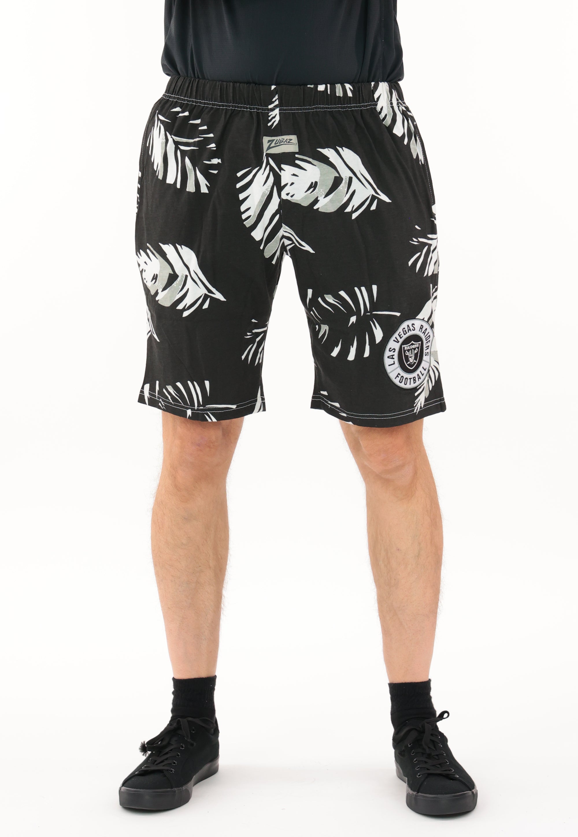 Zubaz NFL Adult Unisex Z88 Embroidered Leaf 3 Team Color Shorts, Las Vegas Raiders