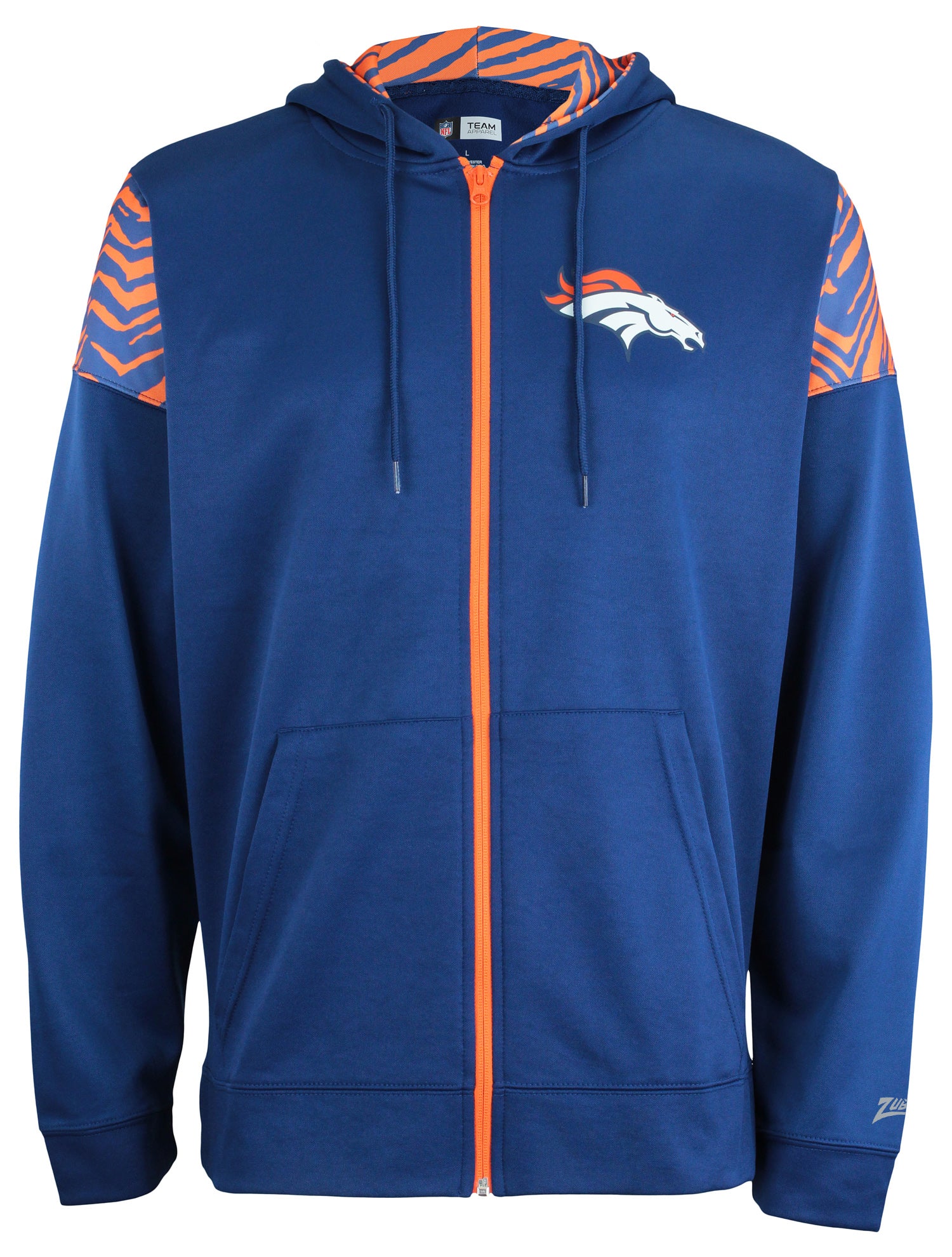 Zubaz NFL   Men's Logo 2 Color Zebra Bands and Hood Liner Full Zip Hoodie, DENVER BRONCOS
