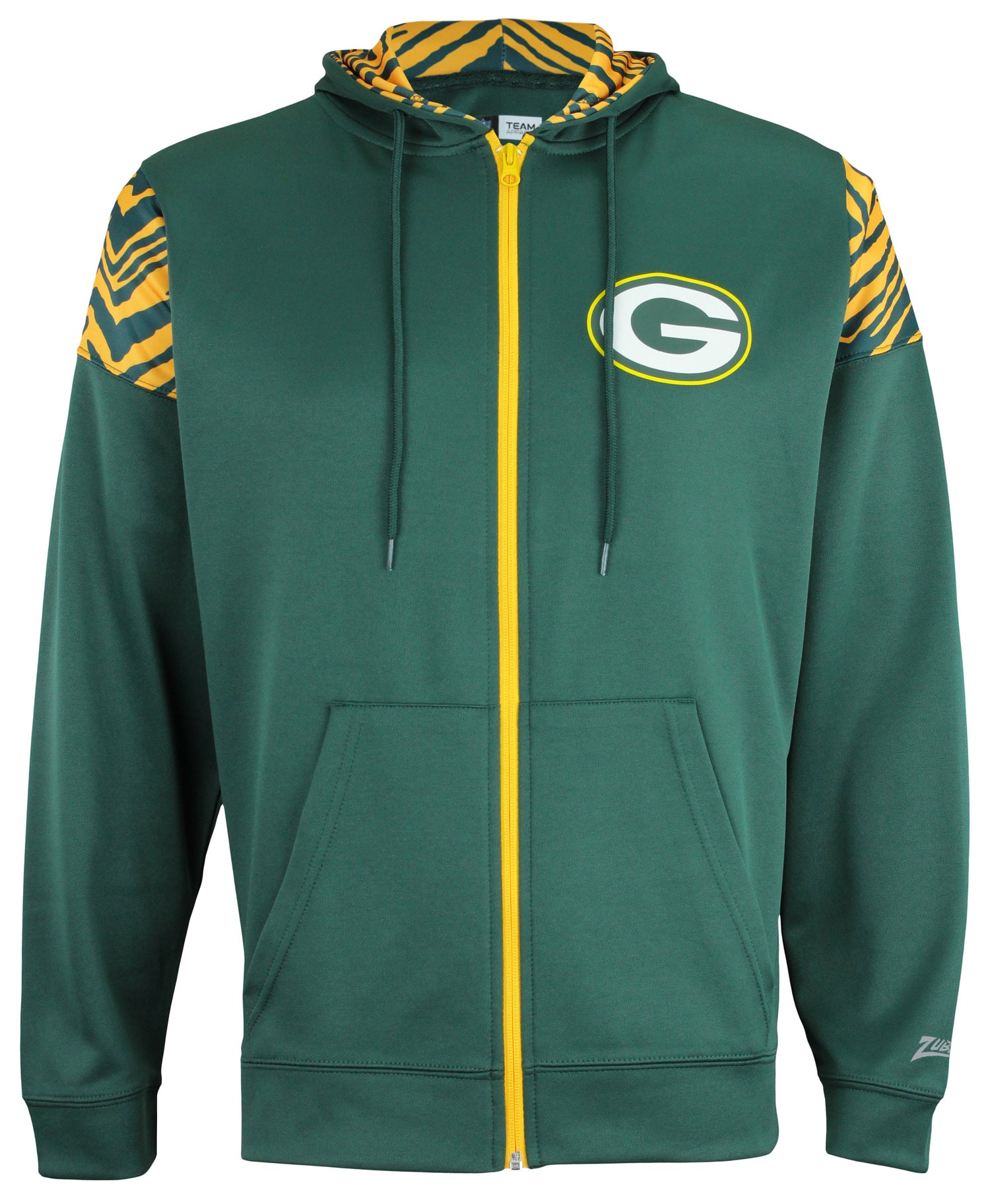 Zubaz NFL   Men's Logo 2 Color Zebra Bands and Hood Liner Full Zip Hoodie, GREEN BAY PACKERS