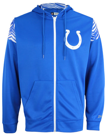 Zubaz NFL   Men's Logo 2 Color Zebra Bands and Hood Liner Full Zip Hoodie, INDIANAPOLIS COLTS