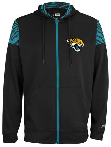 Zubaz NFL   Men's Logo 2 Color Zebra Bands and Hood Liner Full Zip Hoodie, JACKSONVILLE JAGUARS