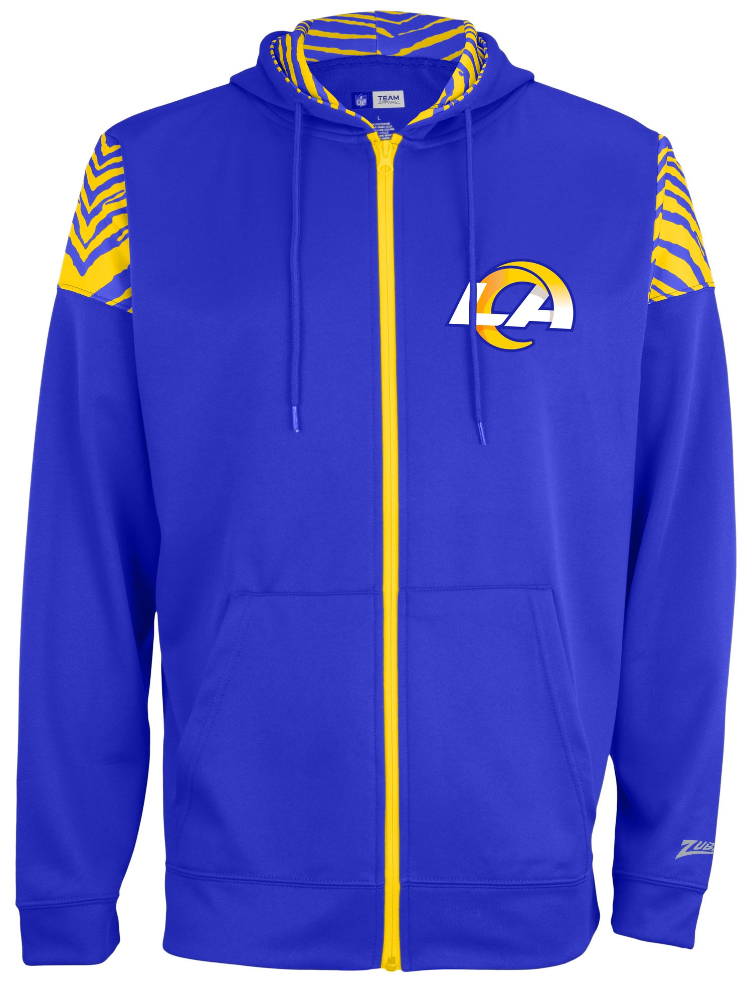 Zubaz NFL   Men's Logo 2 Color Zebra Bands and Hood Liner Full Zip Hoodie, LOS ANGELES RAMS