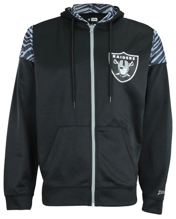 Zubaz NFL   Men's Logo 2 Color Zebra Bands and Hood Liner Full Zip Hoodie, LAS VEGAS RAIDERS