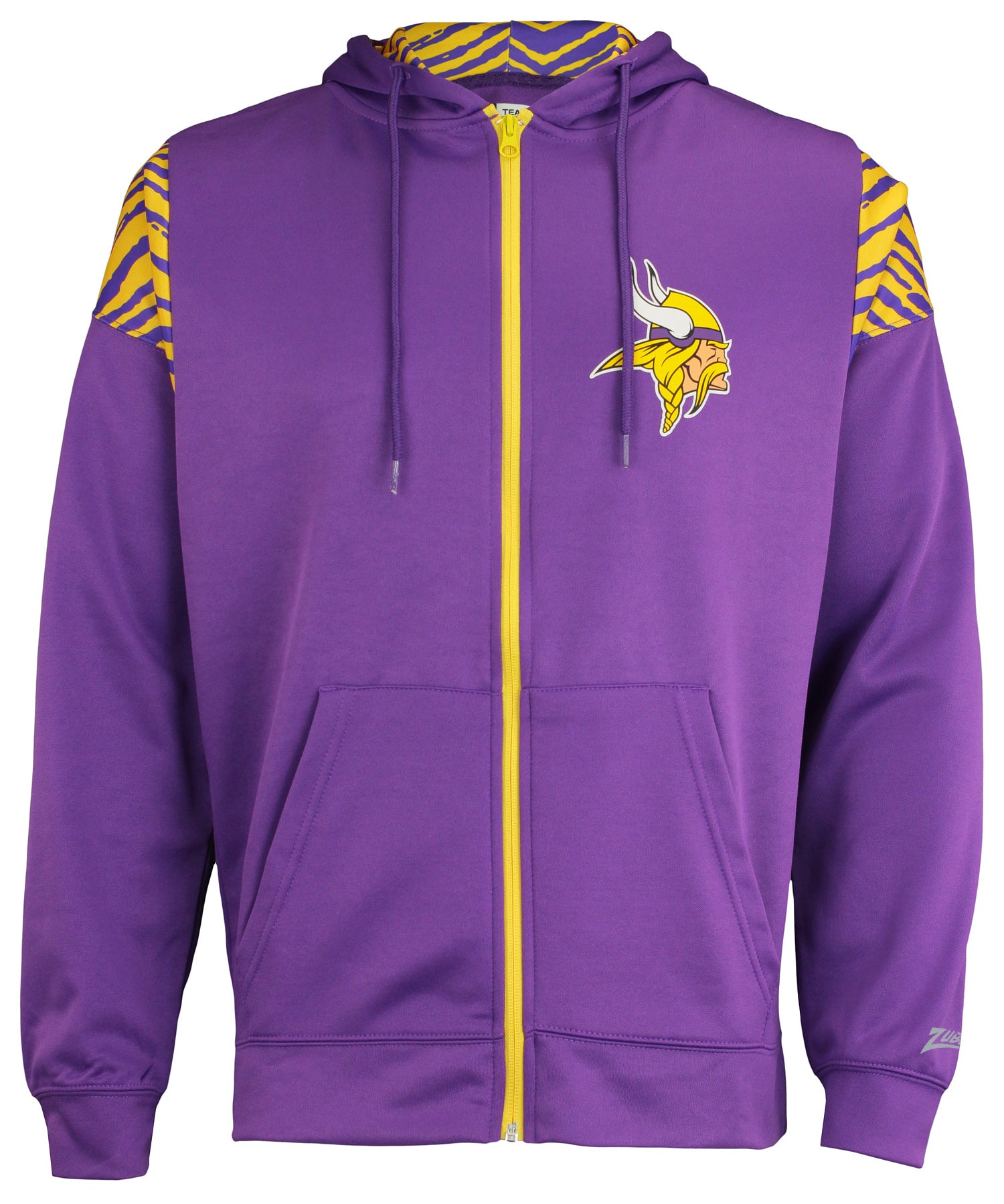 Zubaz NFL   Men's Logo 2 Color Zebra Bands and Hood Liner Full Zip Hoodie, MINNESOTA VIKINGS