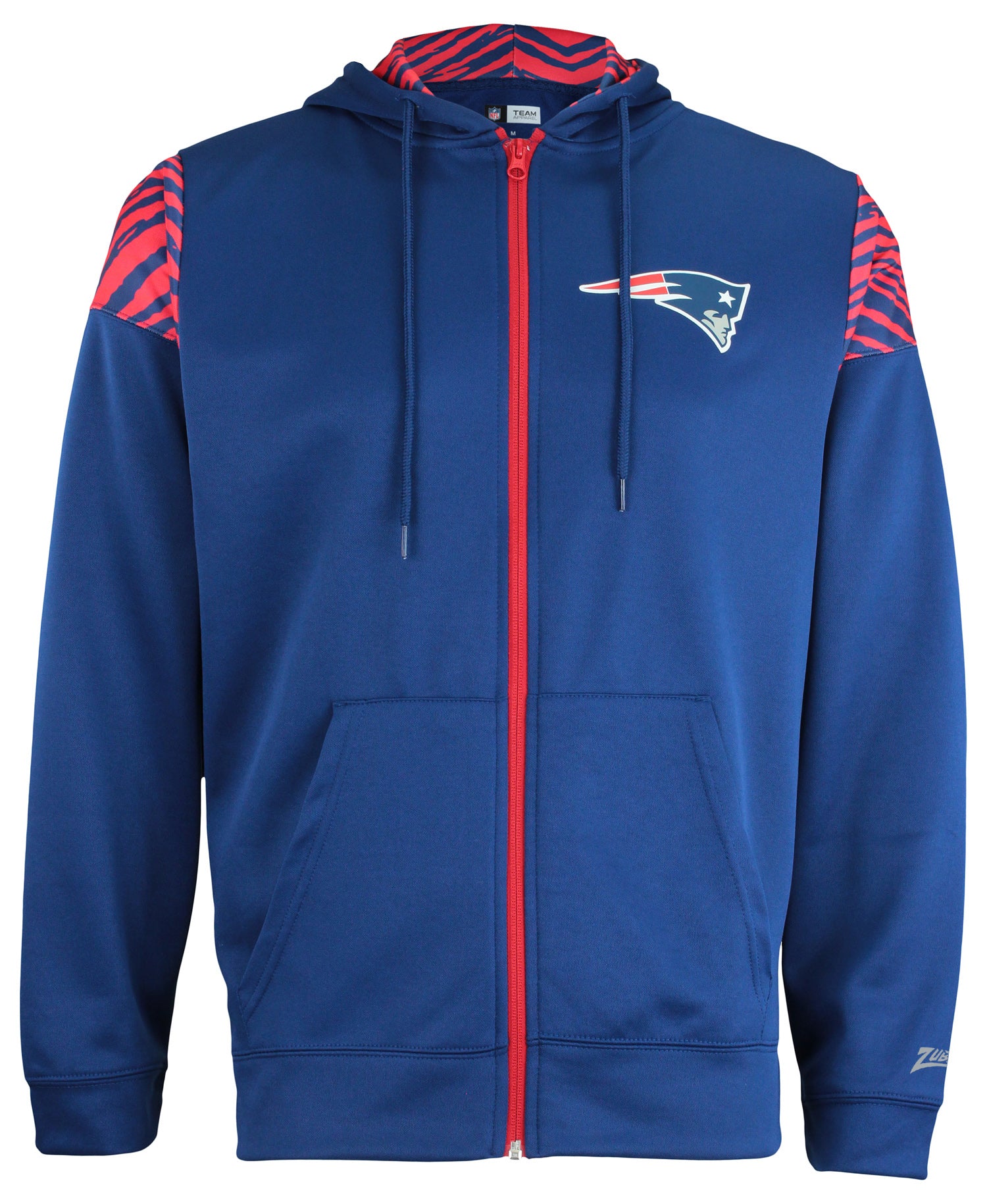 Zubaz NFL   Men's Logo 2 Color Zebra Bands and Hood Liner Full Zip Hoodie, NEW ENGLAND PATRIOTS