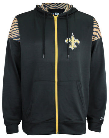 Zubaz NFL   Men's Logo 2 Color Zebra Bands and Hood Liner Full Zip Hoodie, NEW ORLEANS SAINTS