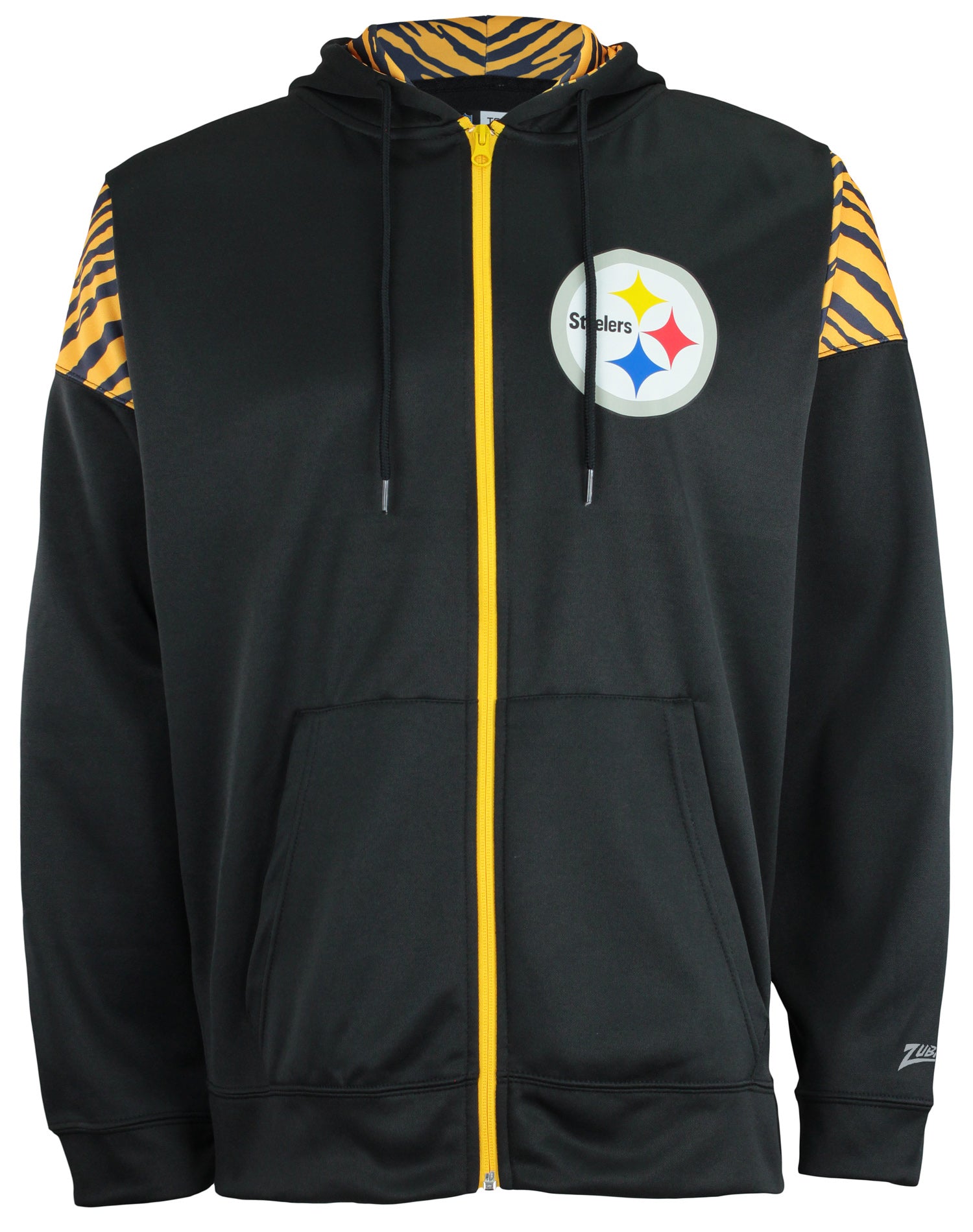 Zubaz NFL   Men's Logo 2 Color Zebra Bands and Hood Liner Full Zip Hoodie, PITTSBURGH STEELERS