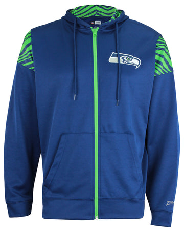 Zubaz NFL   Men's Logo 2 Color Zebra Bands and Hood Liner Full Zip Hoodie, SEATTLE SEAHAWKS