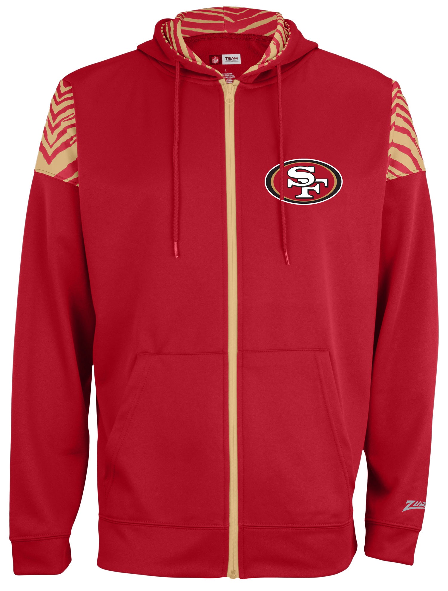 Zubaz NFL   Men's Logo 2 Color Zebra Bands and Hood Liner Full Zip Hoodie, SAN FRANCISCO 49ERS