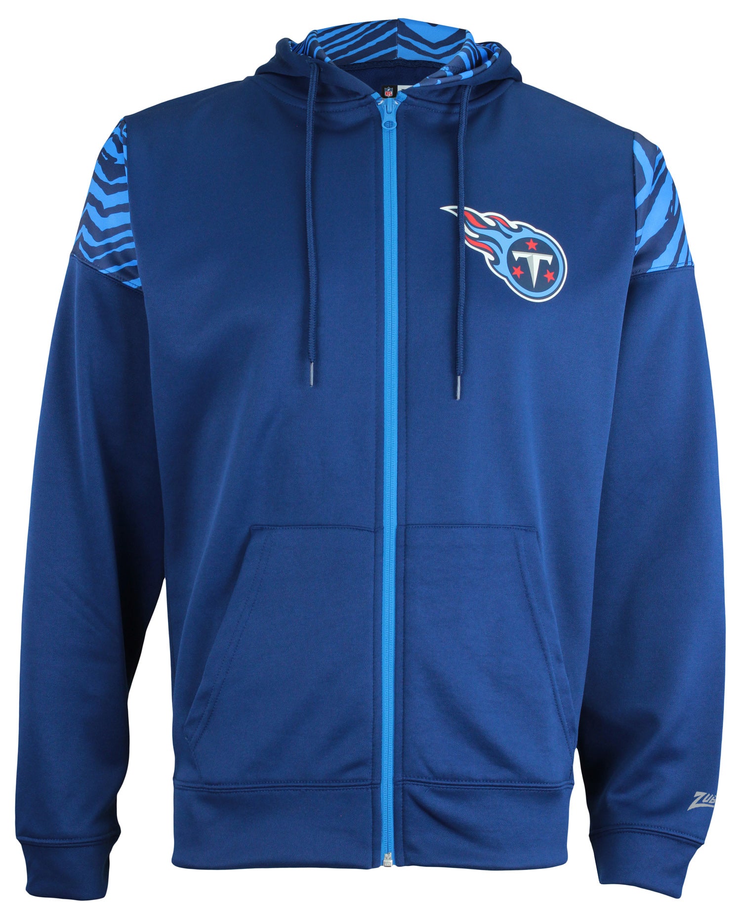 Zubaz NFL   Men's Logo 2 Color Zebra Bands and Hood Liner Full Zip Hoodie, TENNESSEE TITANS