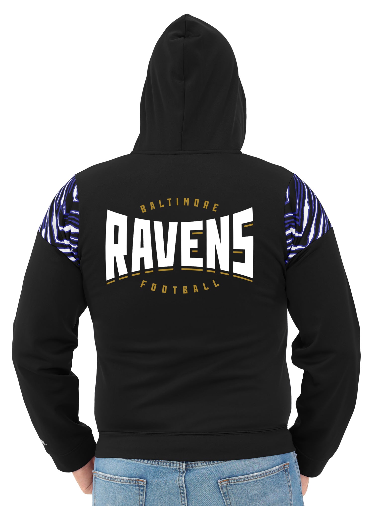 Zubaz NFL   Men's Play Action 3 Color Zebra Bands and Hood Line Full Zip Hoodie, BALTIMORE RAVENS