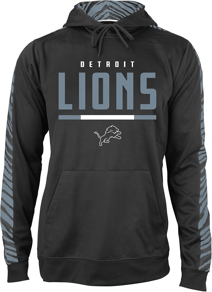 Zubaz NFL   Men's Linebacker 2 Color Zebra Tonal Sleeve Panel Hoodie, DETROIT LIONS