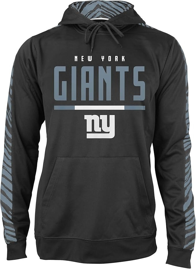 Zubaz NFL   Men's Linebacker 2 Color Zebra Tonal Sleeve Panel Hoodie, NEW YORK GIANTS