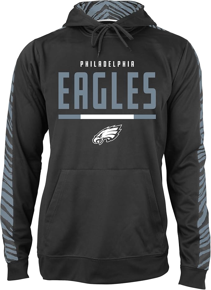 Zubaz NFL   Men's Linebacker 2 Color Zebra Tonal Sleeve Panel Hoodie, PHILADELPHIA EAGLES