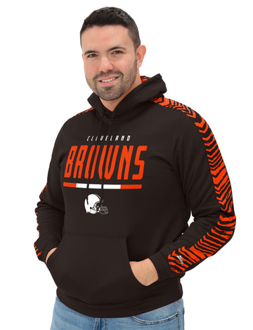 Zubaz NFL   Men's Linebacker 2 Color Zebra Sleeve Panel Hoodie, CLEVELAND BROWNS