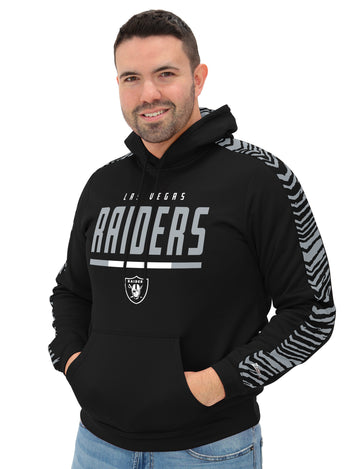 Zubaz NFL   Men's Linebacker 2 Color Zebra Sleeve Panel Hoodie, LAS VEGAS RAIDERS