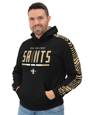 Zubaz NFL   Men's Linebacker 2 Color Zebra Sleeve Panel Hoodie, NEW ORLEANS SAINTS