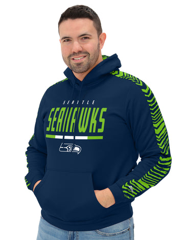 Zubaz NFL   Men's Linebacker 2 Color Zebra Sleeve Panel Hoodie, SEATTLE SEAHAWKS