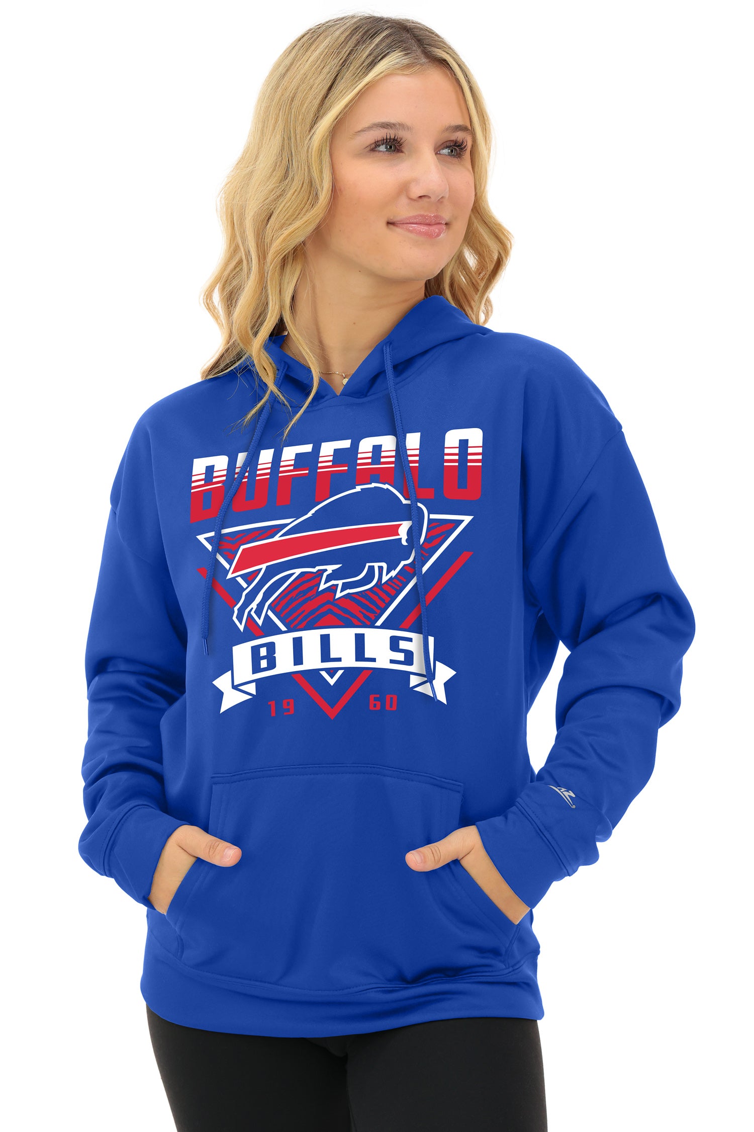 Zubaz NFL   Women's Free Play 2 Color Zebra Liner Hoodie, BUFFALO BILLS