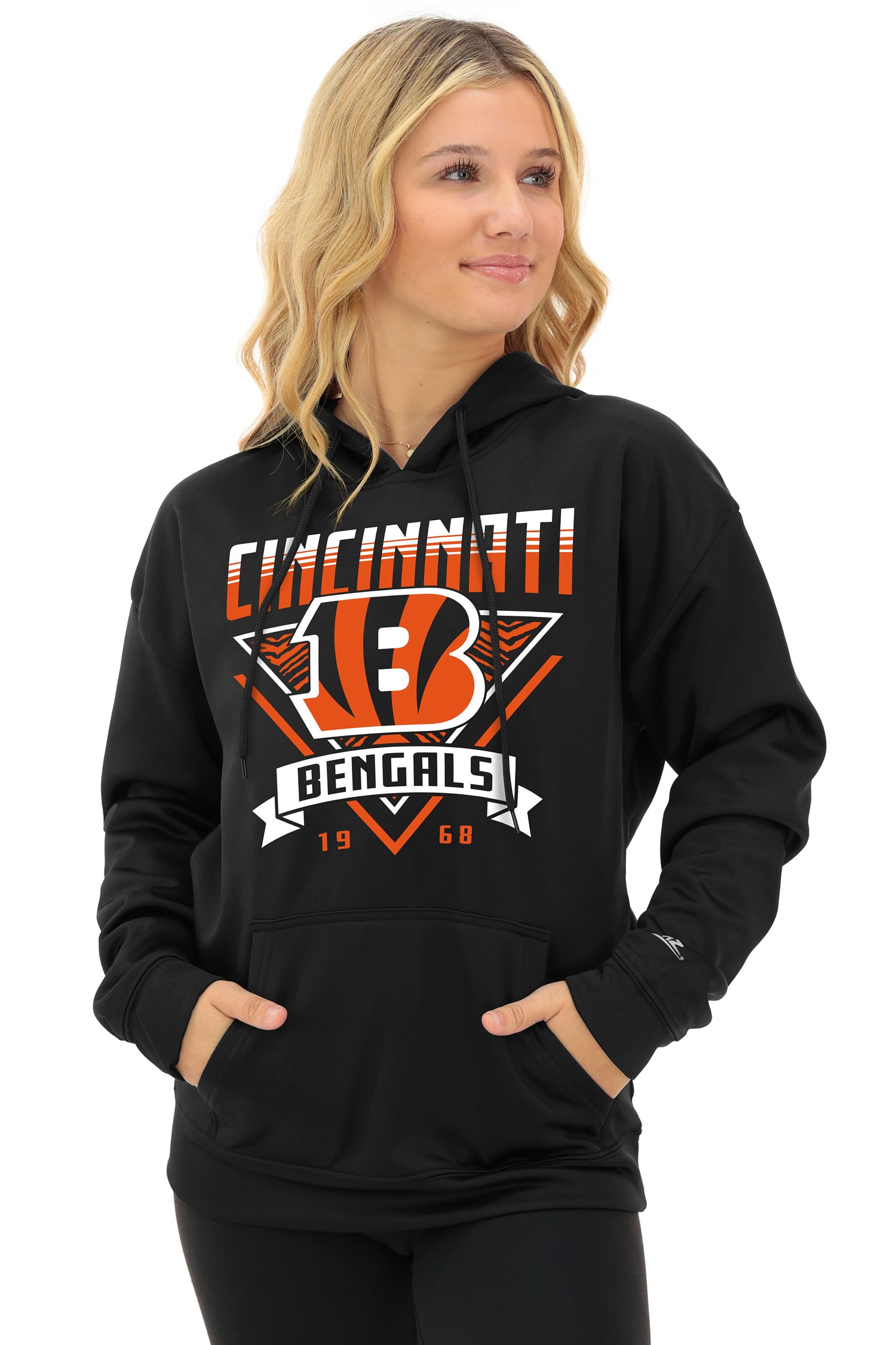 Zubaz NFL   Women's Free Play 2 Color Zebra Liner Hoodie, CINCINNATI BENGALS