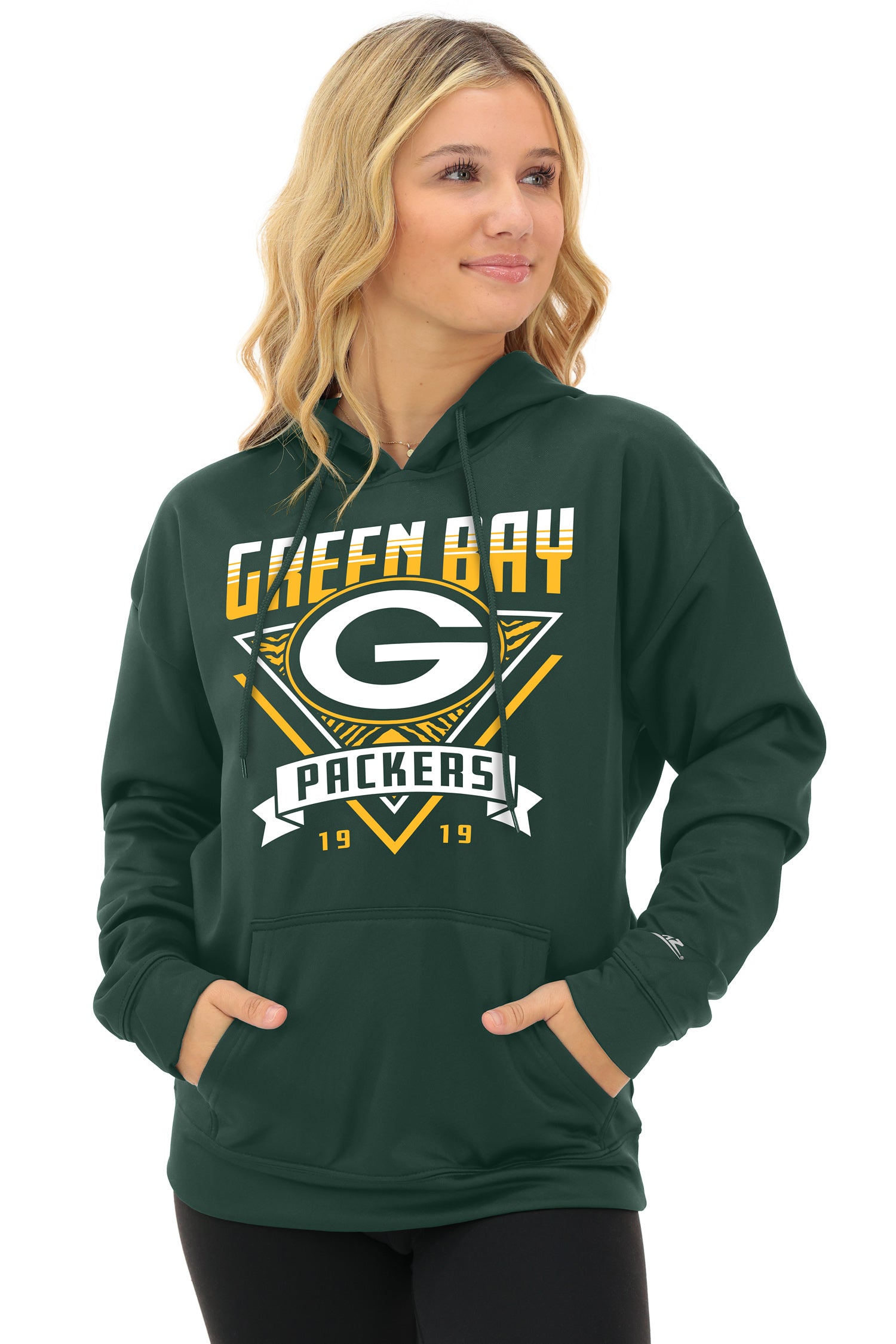 Zubaz NFL   Women's Free Play 2 Color Zebra Liner Hoodie, GREEN BAY PACKERS