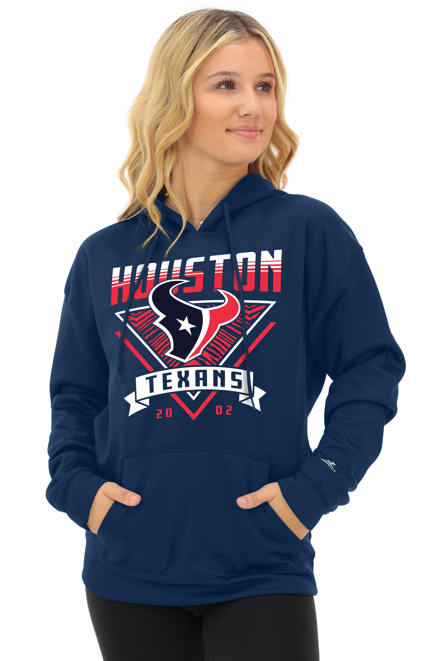 Zubaz NFL   Women's Free Play 2 Color Zebra Liner Hoodie, HOUSTON TEXANS