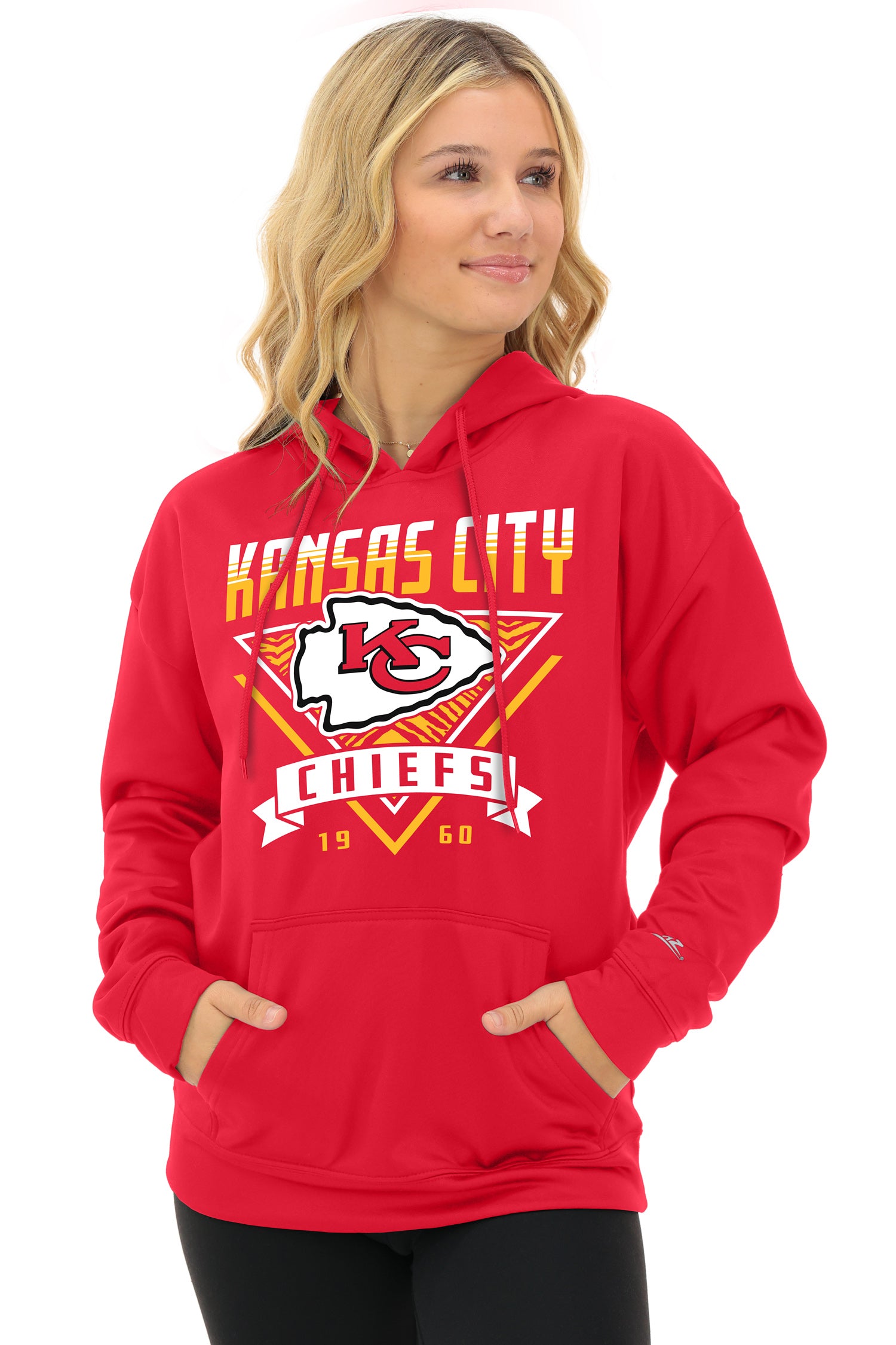 Zubaz NFL Women's Free Play 2 Color Zebra Liner Hoodie, KANSAS CITY CH