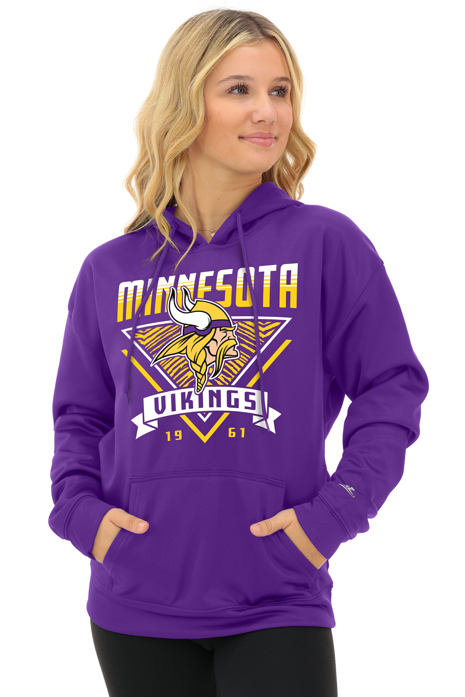 Zubaz NFL   Women's Free Play 2 Color Zebra Liner Hoodie, MINNESOTA VIKINGS