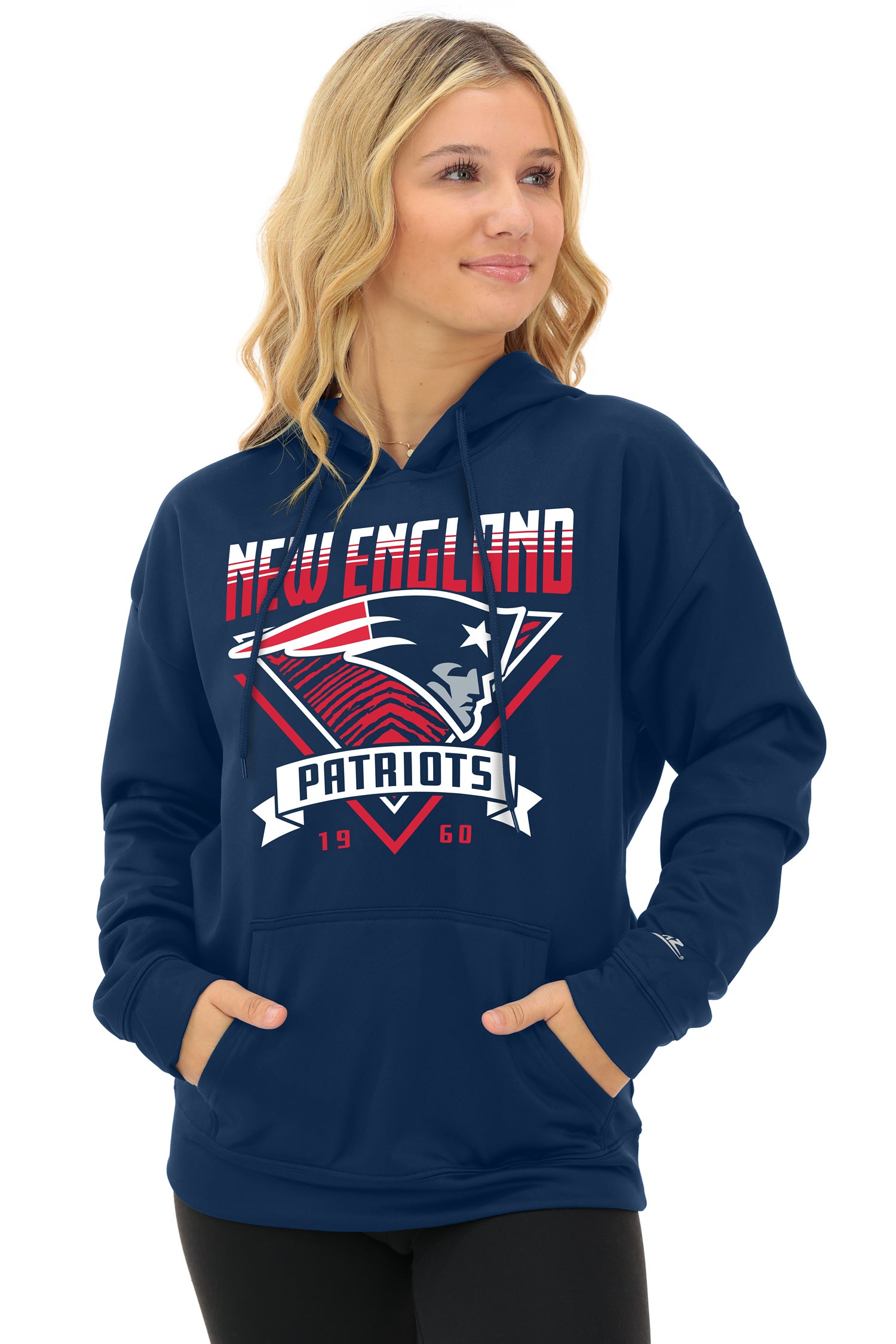 Zubaz NFL   Women's Free Play 2 Color Zebra Liner Hoodie, NEW ENGLAND PATRIOTS