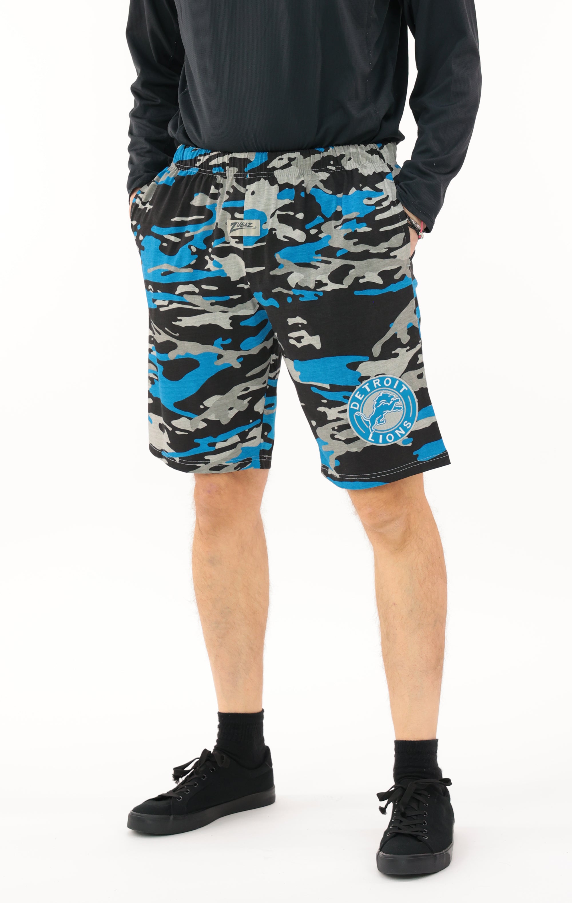 Zubaz NFL Adult Unisex Z88 Embroidered Alt Camo Shorts, Detroit Lions