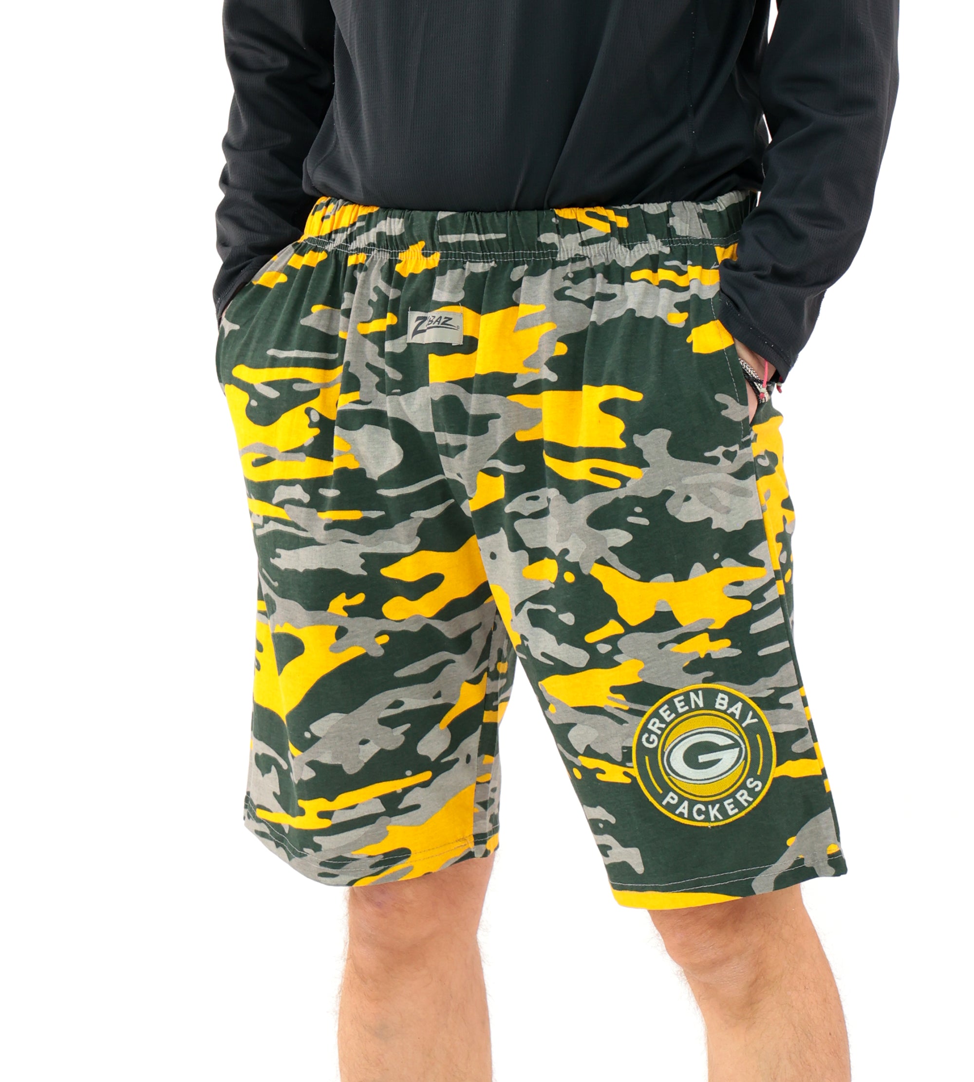 Zubaz NFL Adult Unisex Z88 Embroidered Alt Camo Shorts, Green Bay Packers