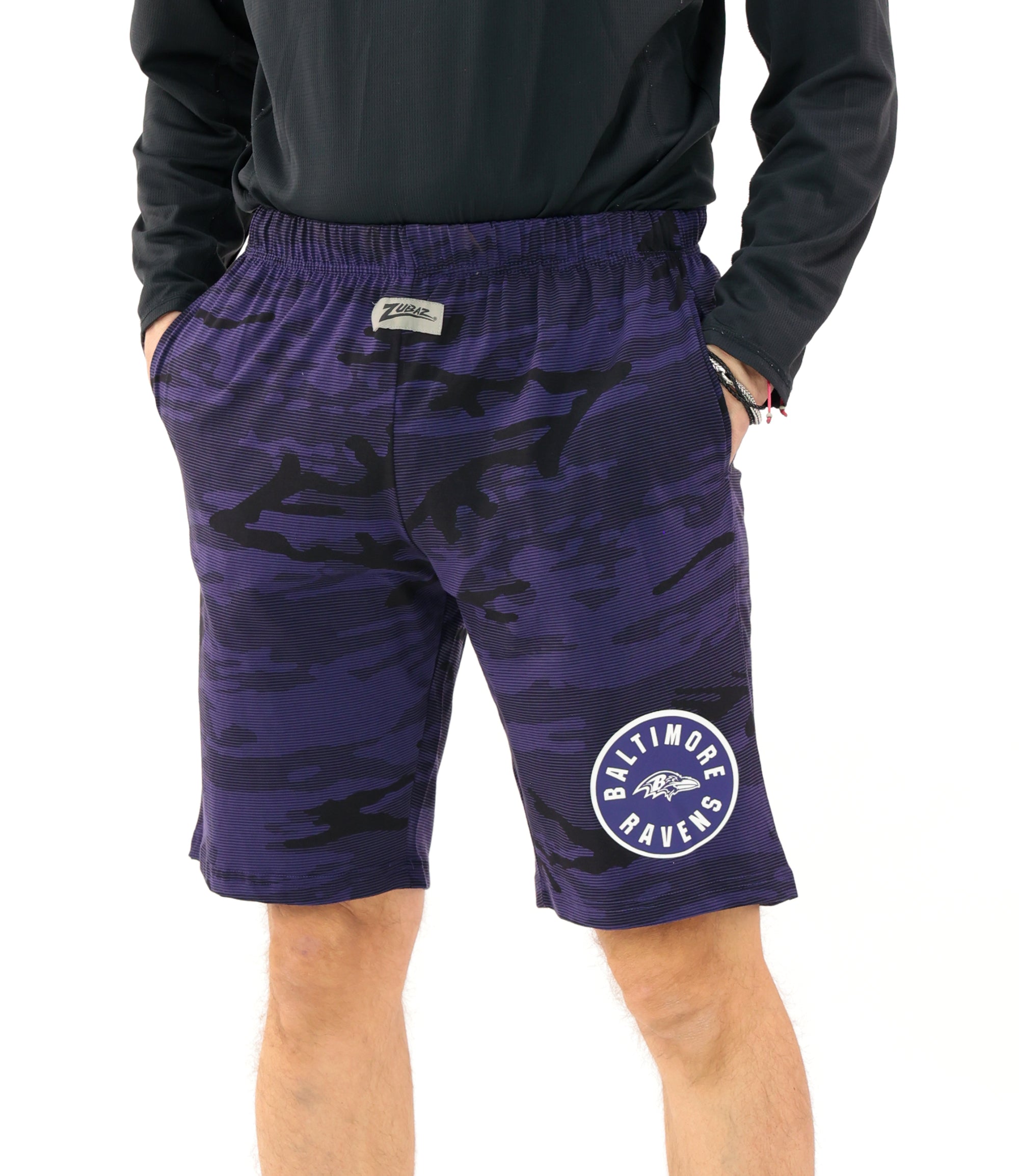 Zubaz NFL Adult Unisex Z88 Camo Lines Shorts, Baltimore Ravens