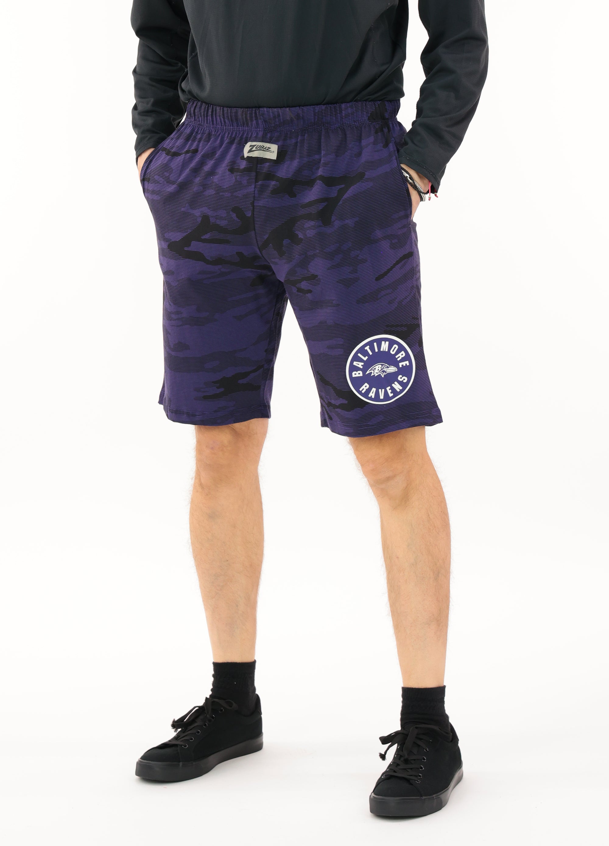 Zubaz NFL Adult Unisex Z88 Camo Lines Shorts, Baltimore Ravens