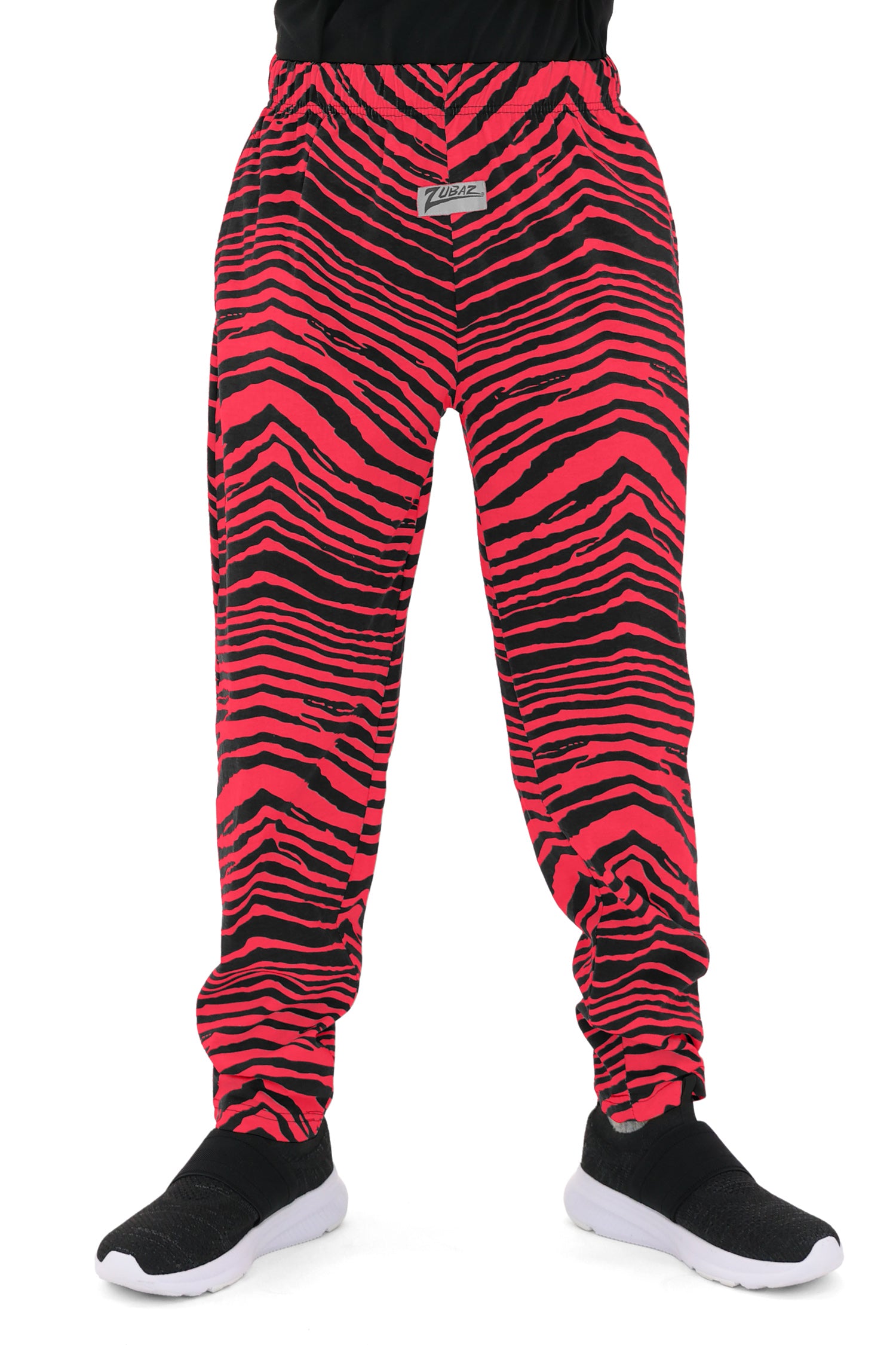 Zubaz Youth Unisex Z88 2 Color Zebra Pant, BLACK/RED