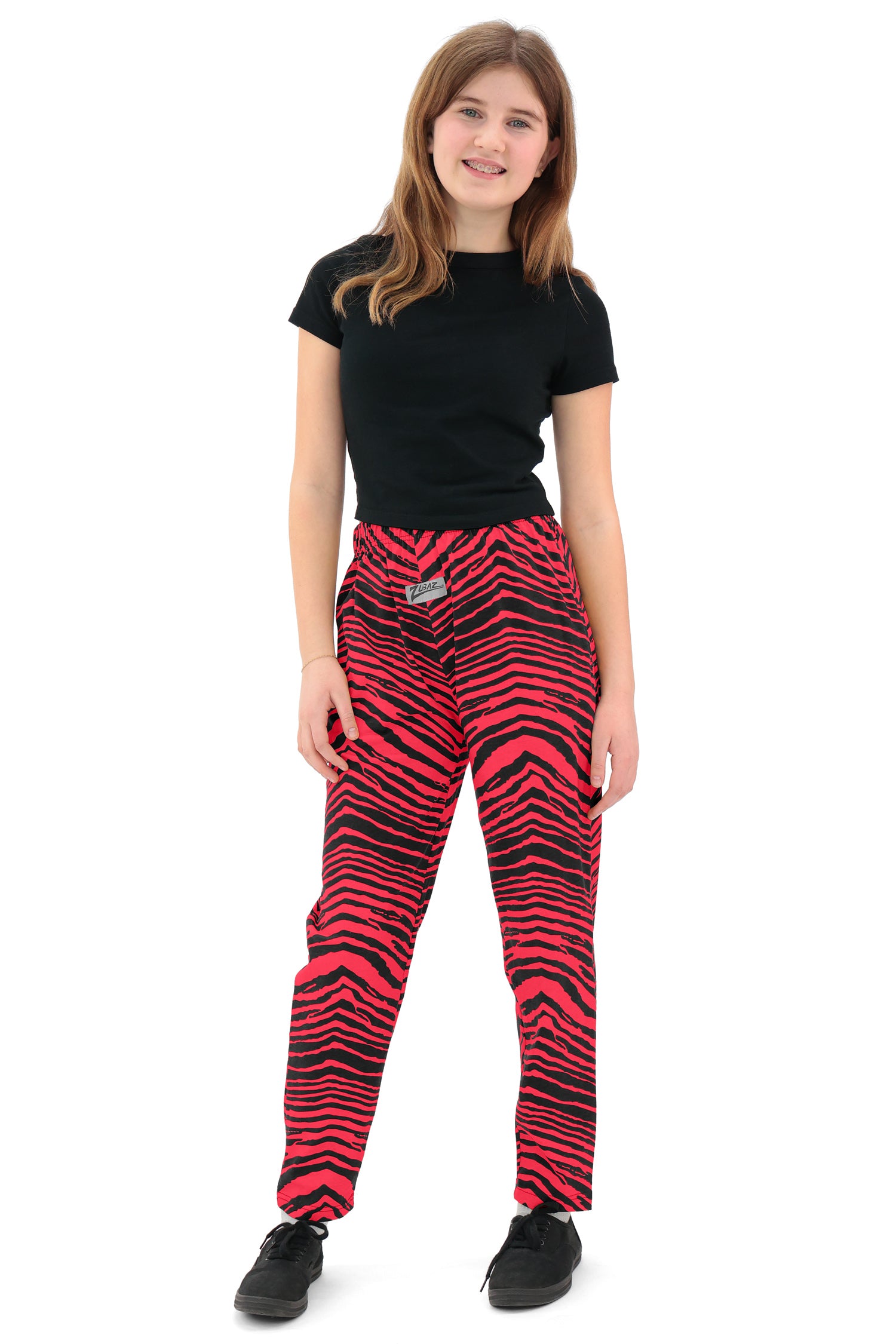 Zubaz Youth Unisex Z88 2 Color Zebra Pant, BLACK/RED