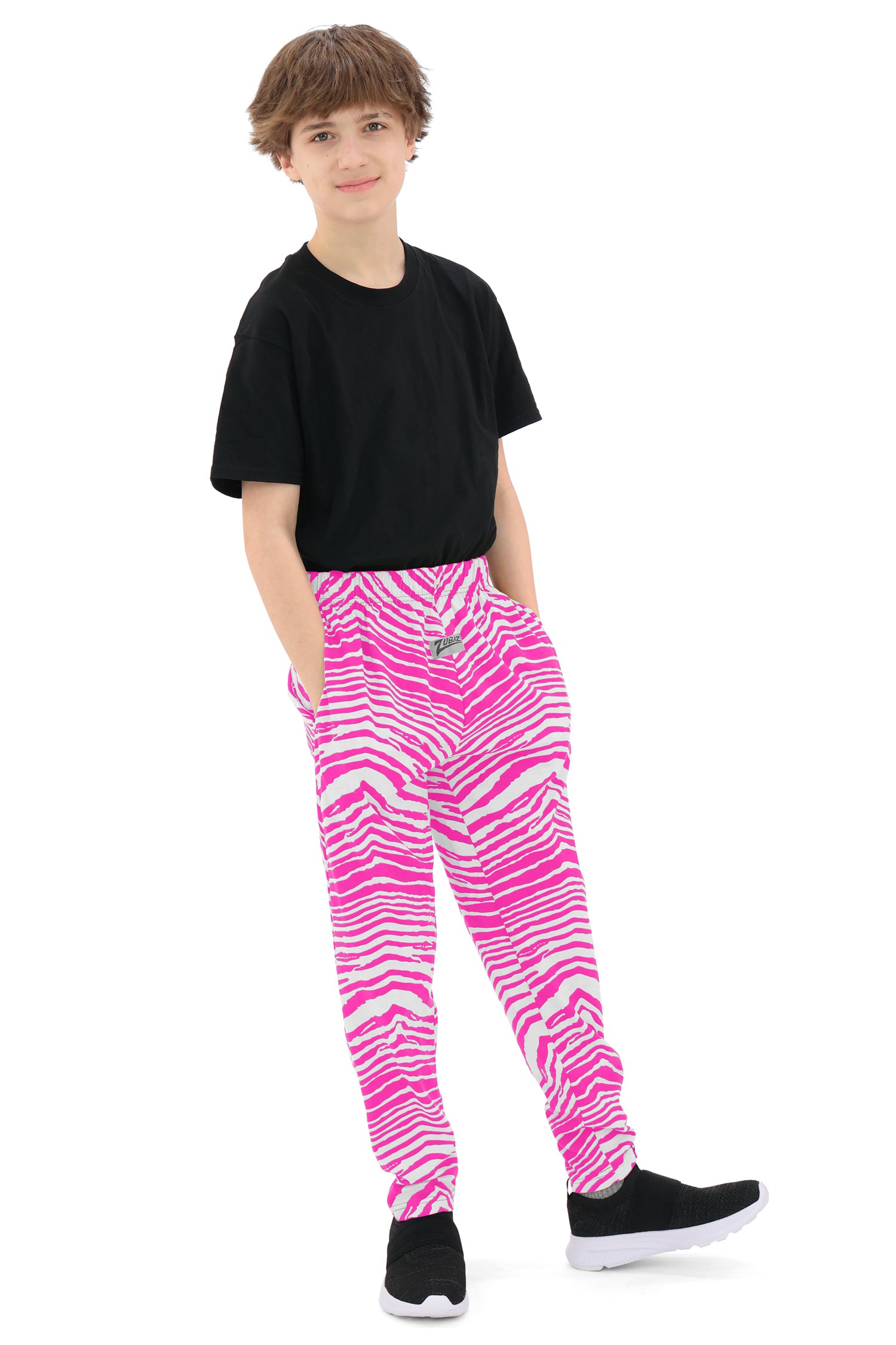Zubaz Youth Unisex Z88 2 Color Zebra Pant, FLUORESCENT PINK/WHITE