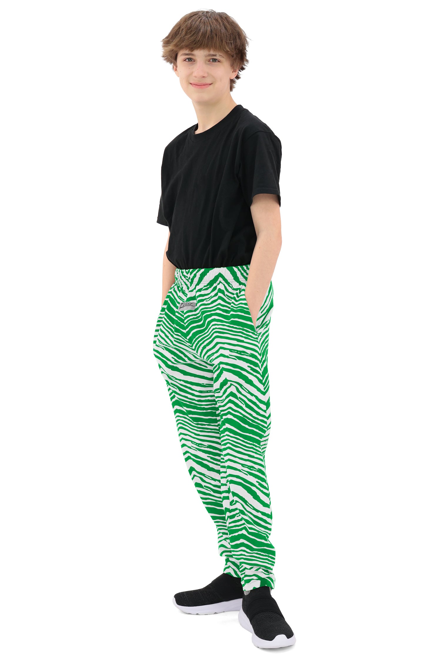 Zubaz Youth Unisex Z88 2 Color Zebra Pant, KELLY GREEN/WHITE