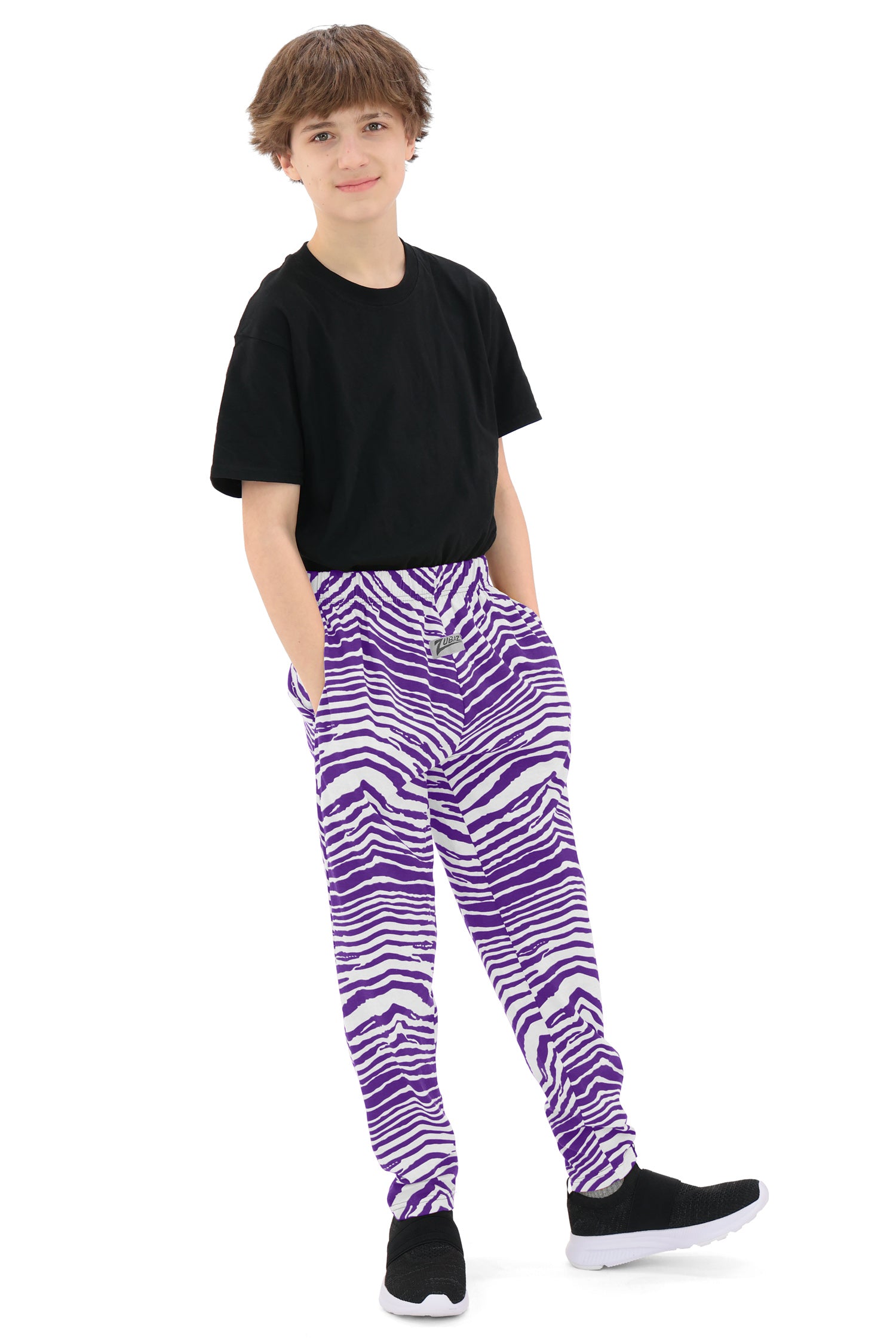Zubaz Youth Unisex Z88 2 Color Zebra Pant, PURPLE/WHITE