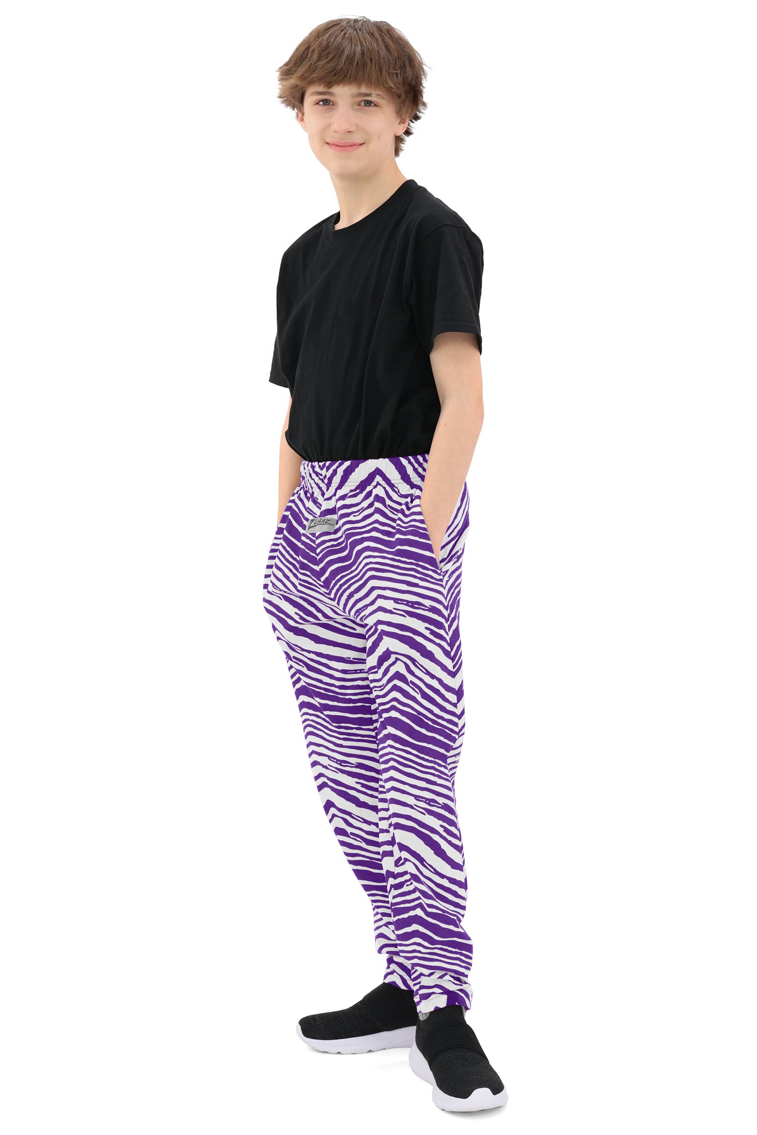 Zubaz Youth Unisex Z88 2 Color Zebra Pant, PURPLE/WHITE