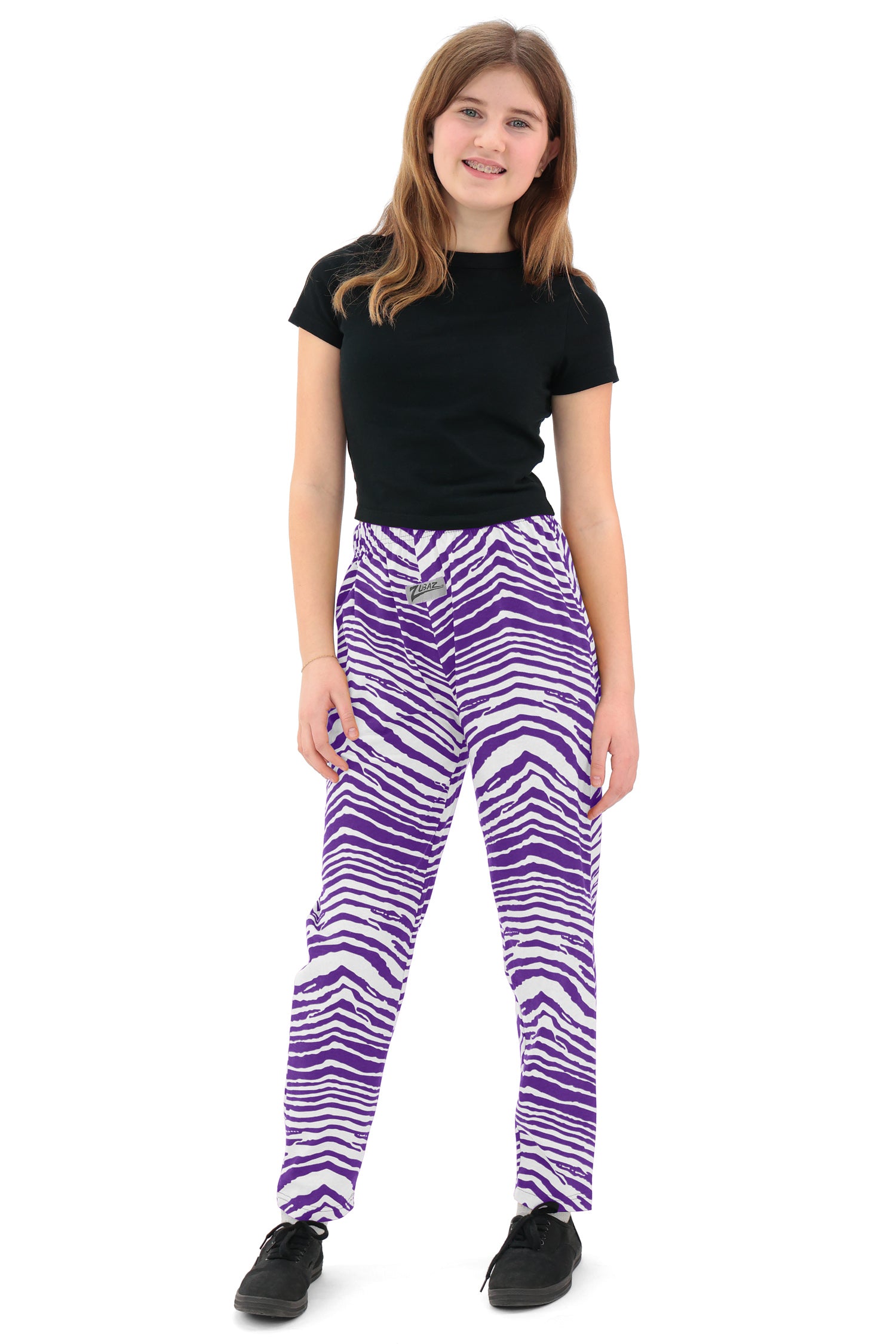 Zubaz Youth Unisex Z88 2 Color Zebra Pant, PURPLE/WHITE