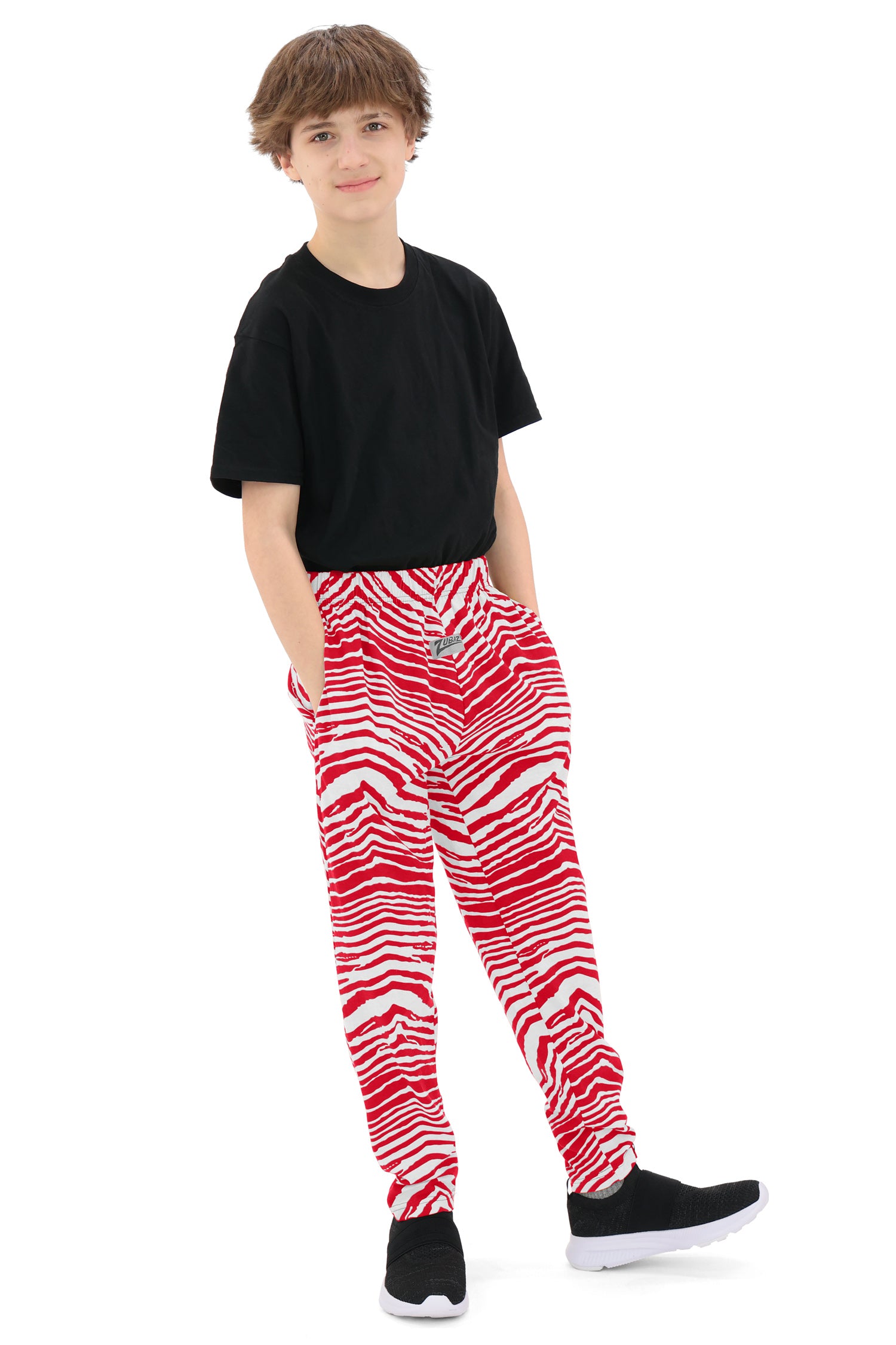 Zubaz Youth Unisex Z88 2 Color Zebra Pants, Red/White