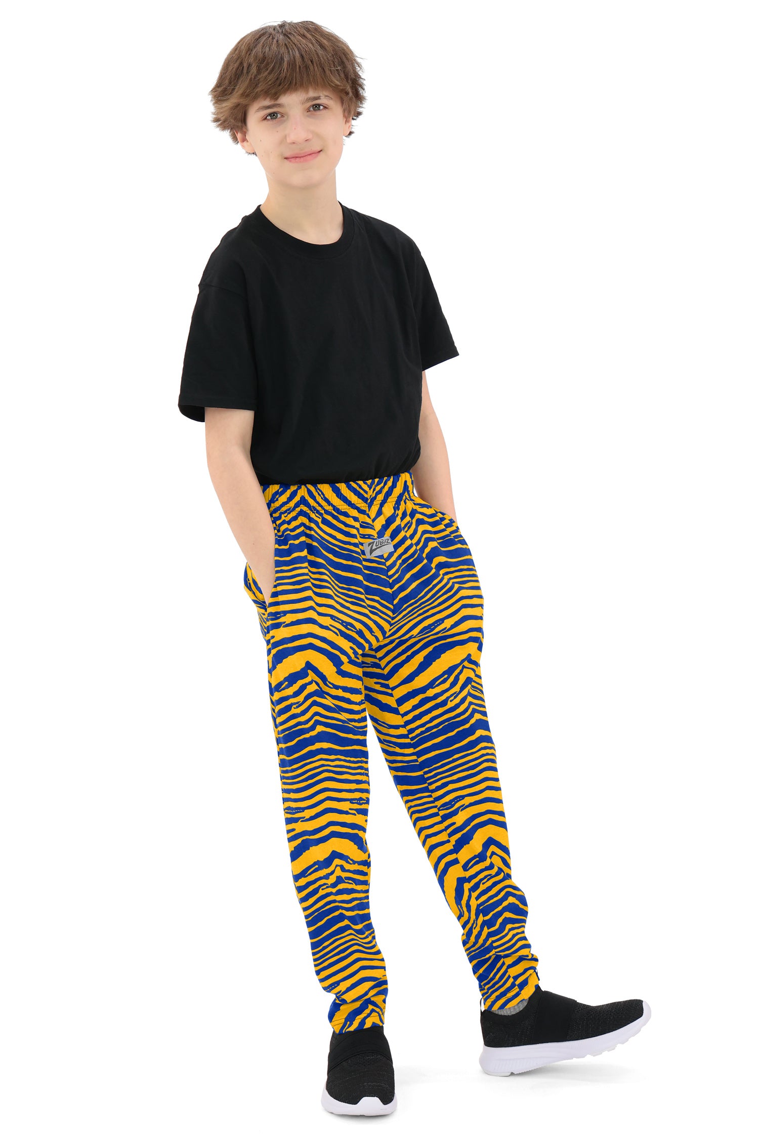 Zubaz Youth Unisex Z88 2 Color Zebra Pant, ROYAL/GOLD