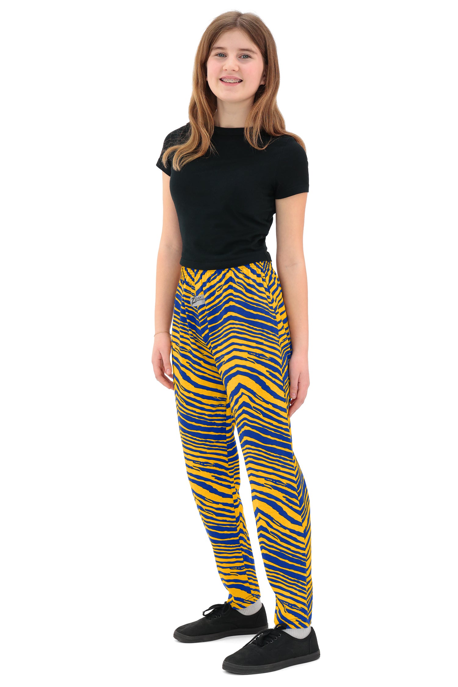 Zubaz Youth Unisex Z88 2 Color Zebra Pant, ROYAL/GOLD