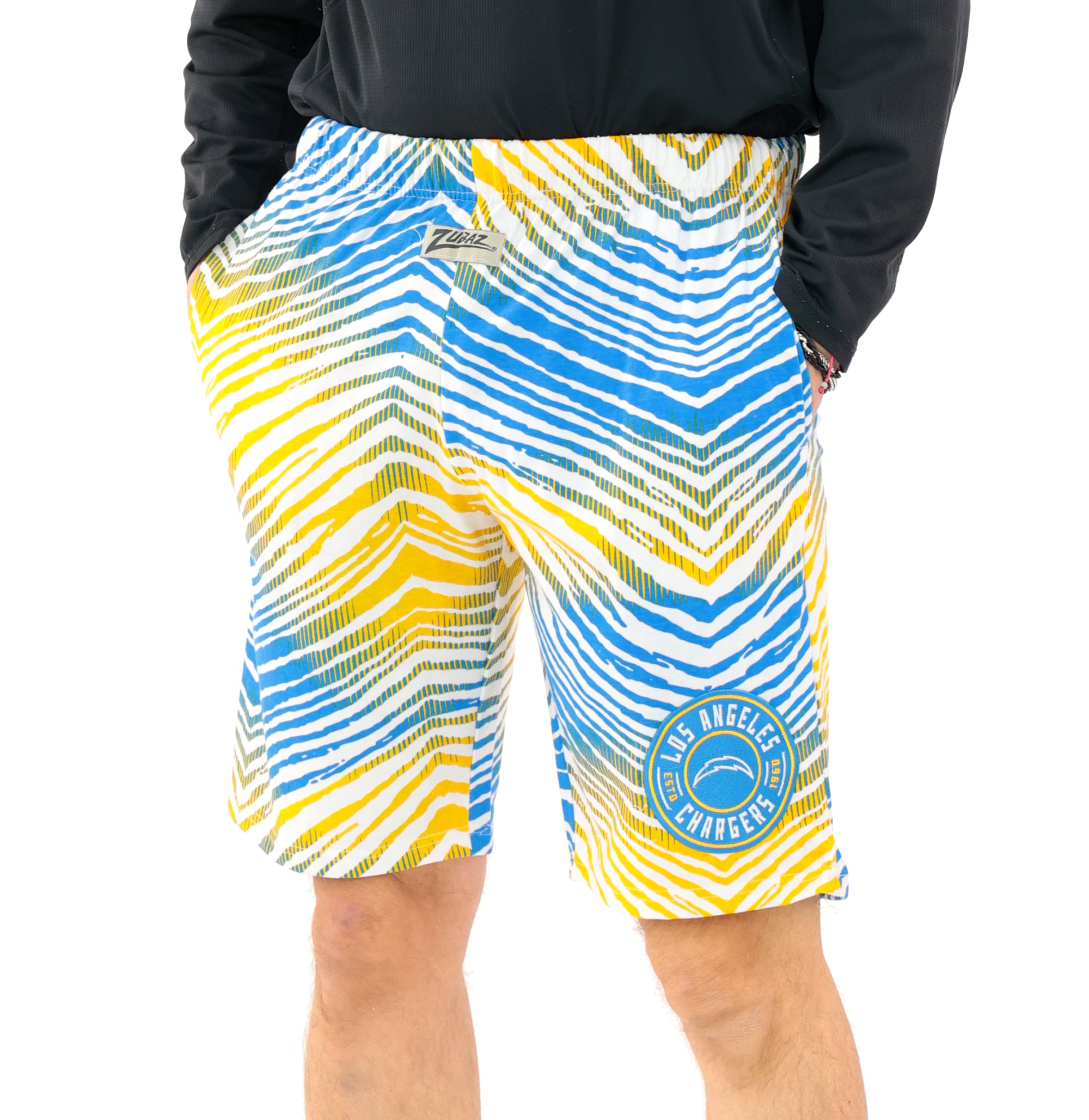 Zubaz NFL Adult Unisex Z88 Embroidered Zebra Ombre TMC Shorts, Los Ang