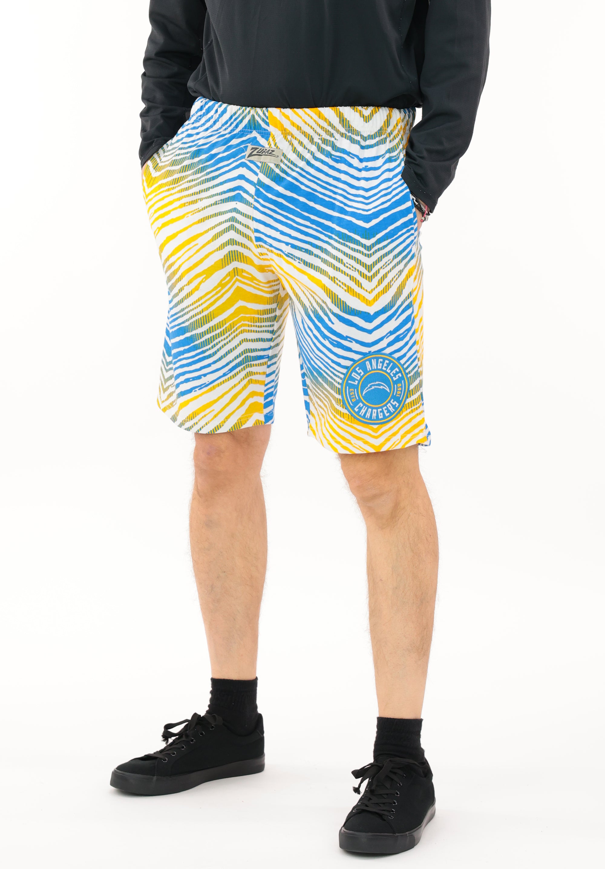 Zubaz NFL Adult Unisex Z88 Embroidered Zebra Ombre TMC Shorts, Los Angeles Chargers