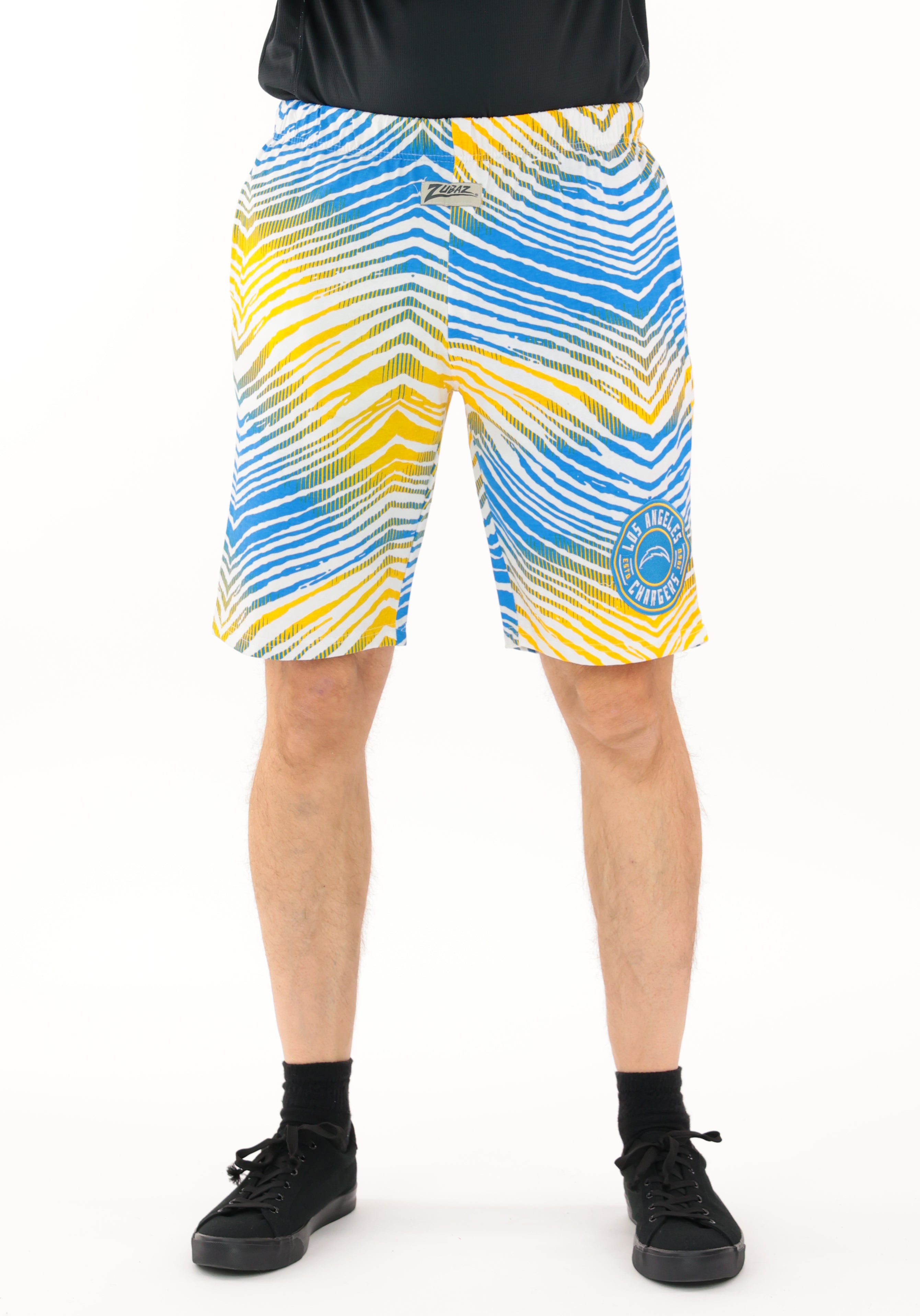 Zubaz NFL Adult Unisex Z88 Embroidered Zebra Ombre TMC Shorts, Los Angeles Chargers